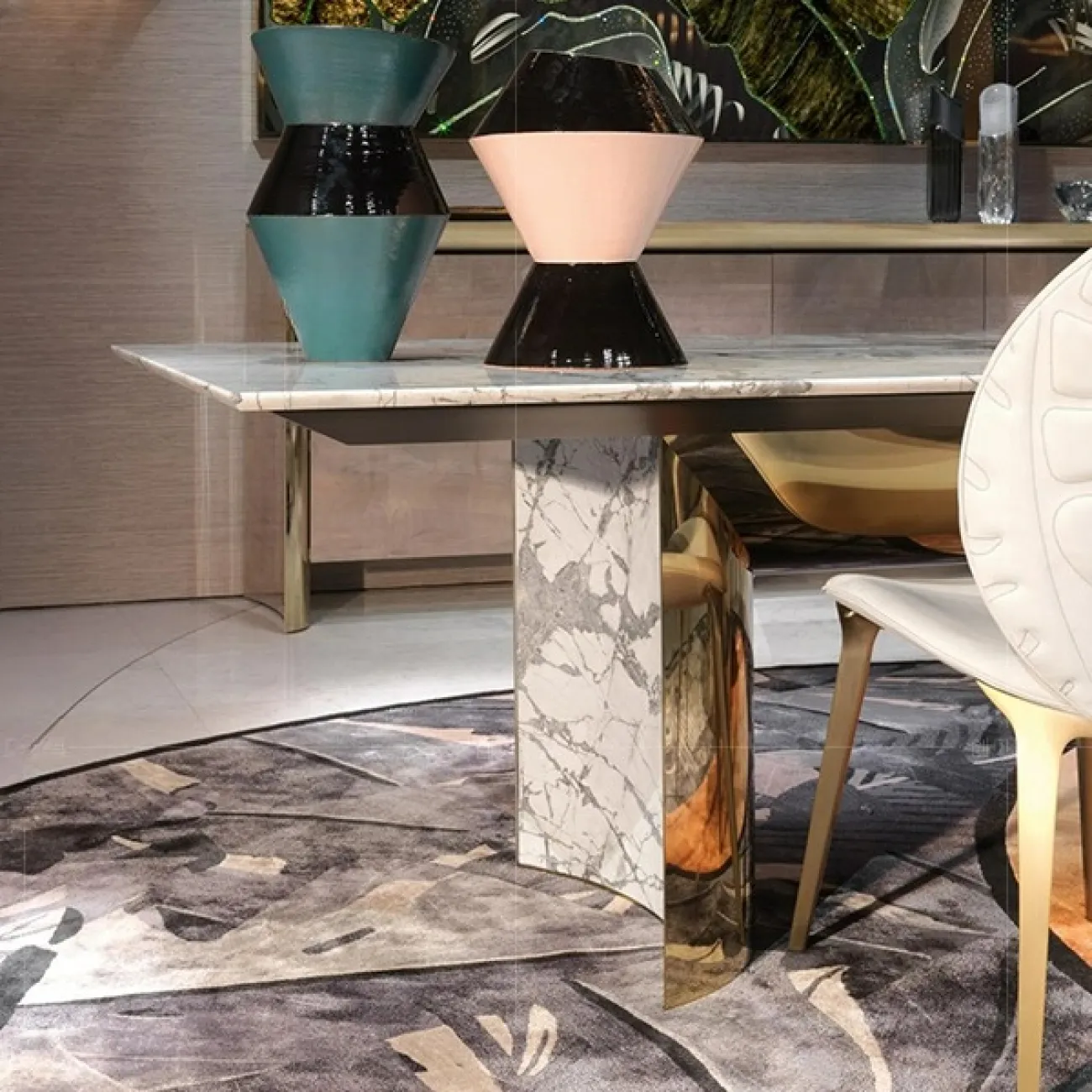 Стильный обеденный стол CJ Originality от LaLume со столешницей из мрамора OS39093-32