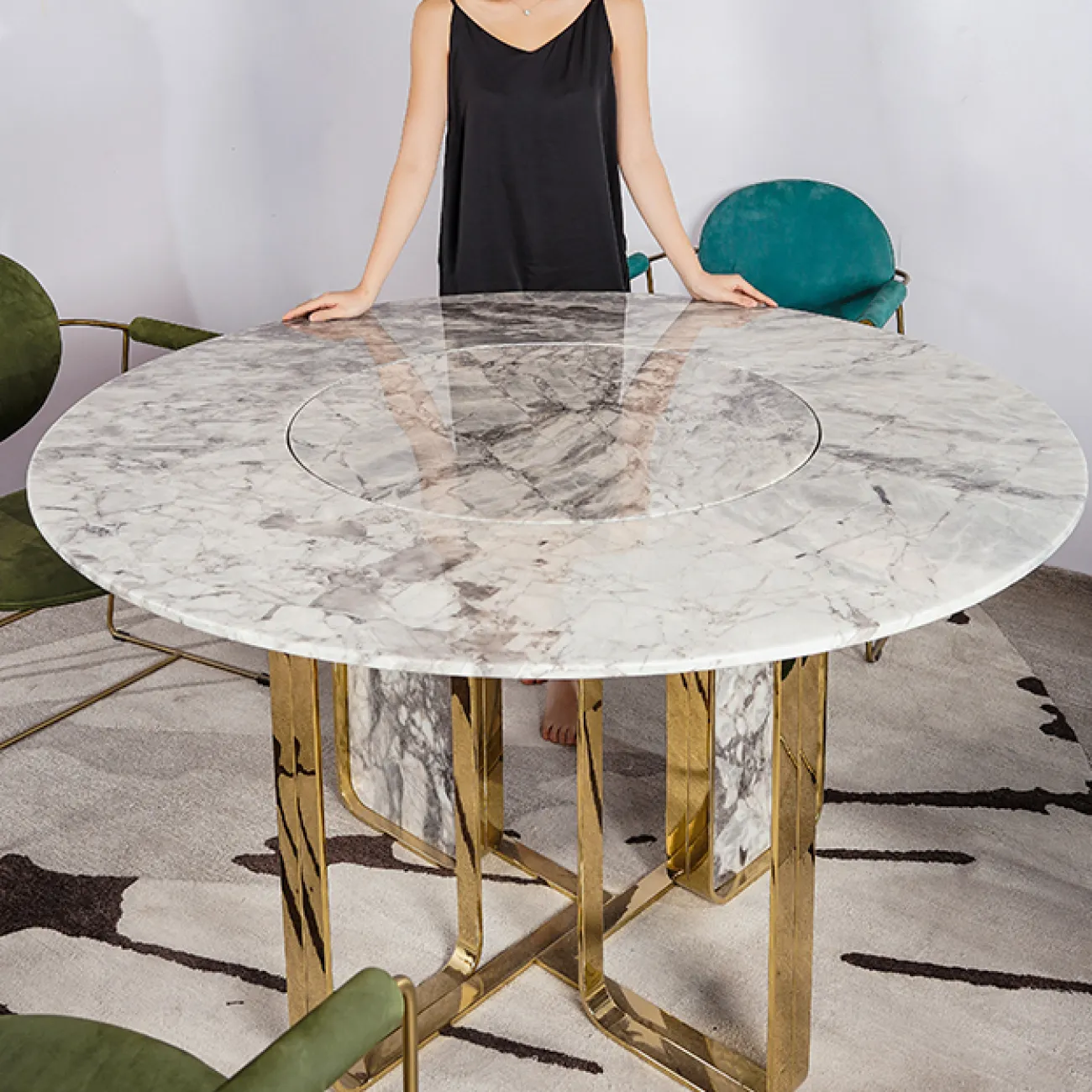 Крутящийся обеденный стол CJ Originality от LaLume со столешницей из мрамора OS39102-32
