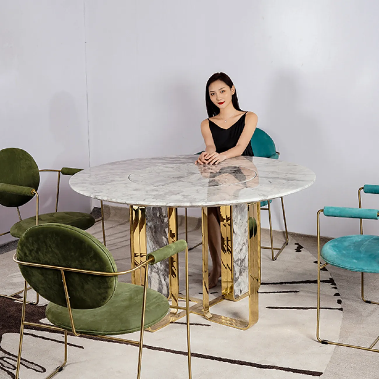 Крутящийся обеденный стол CJ Originality от LaLume со столешницей из мрамора OS39102-32