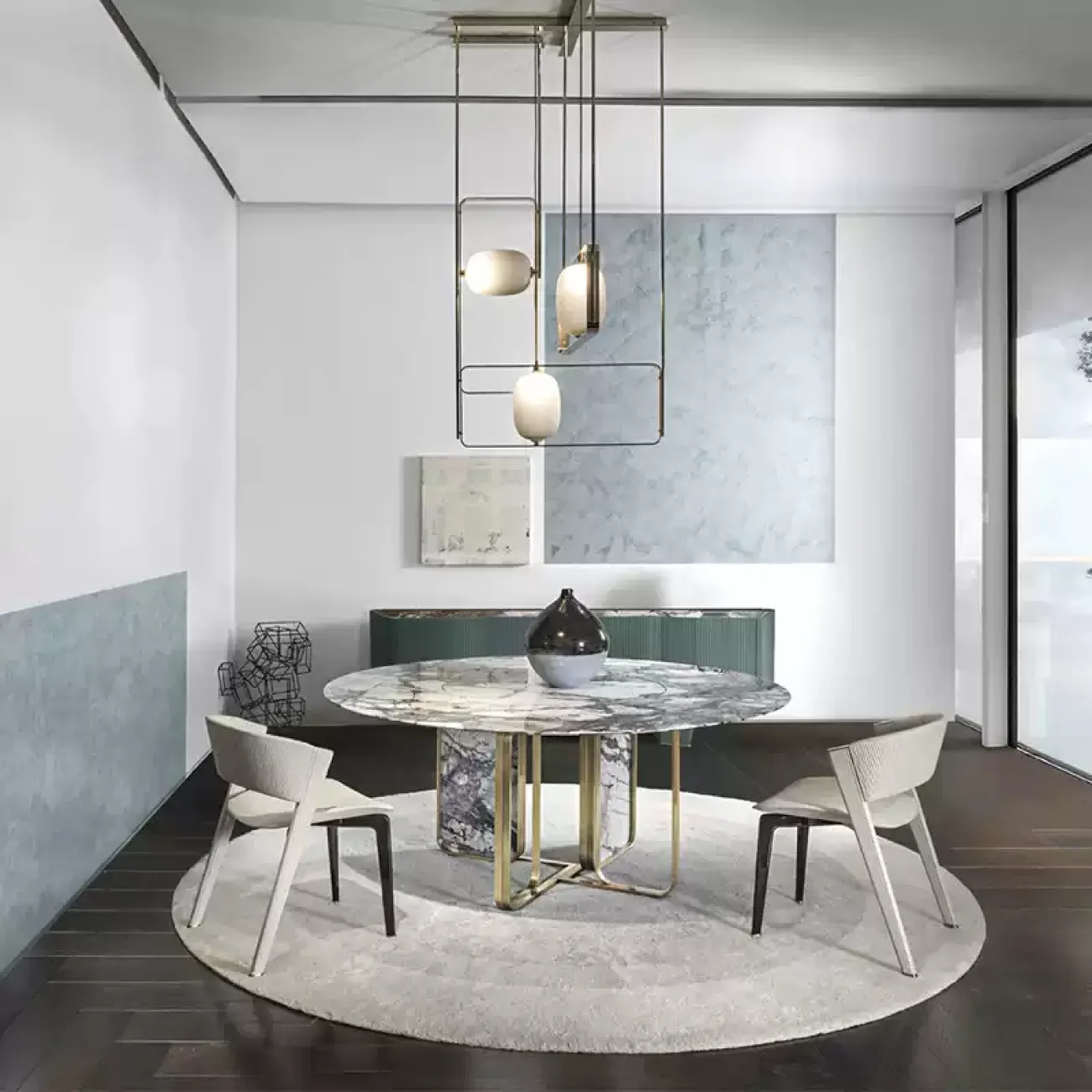 Крутящийся обеденный стол CJ Originality от LaLume со столешницей из мрамора OS39102-32