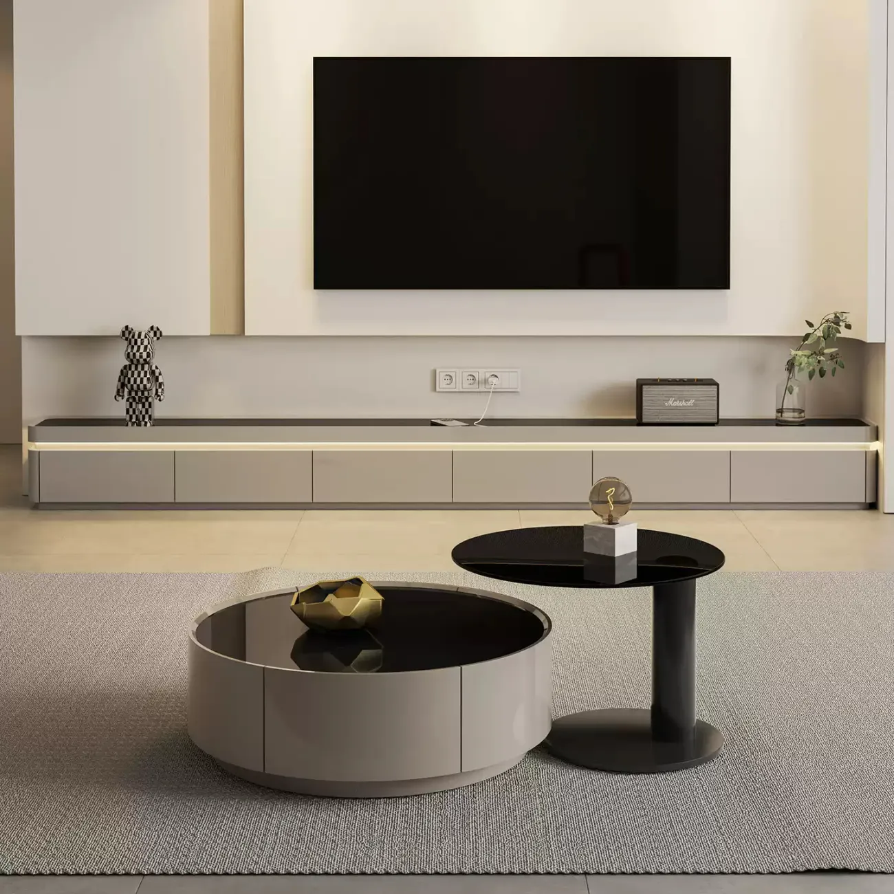 Классическая тумба под телевизор CJ Originality с подсветкой и стеклянной столешницей TB39105-32