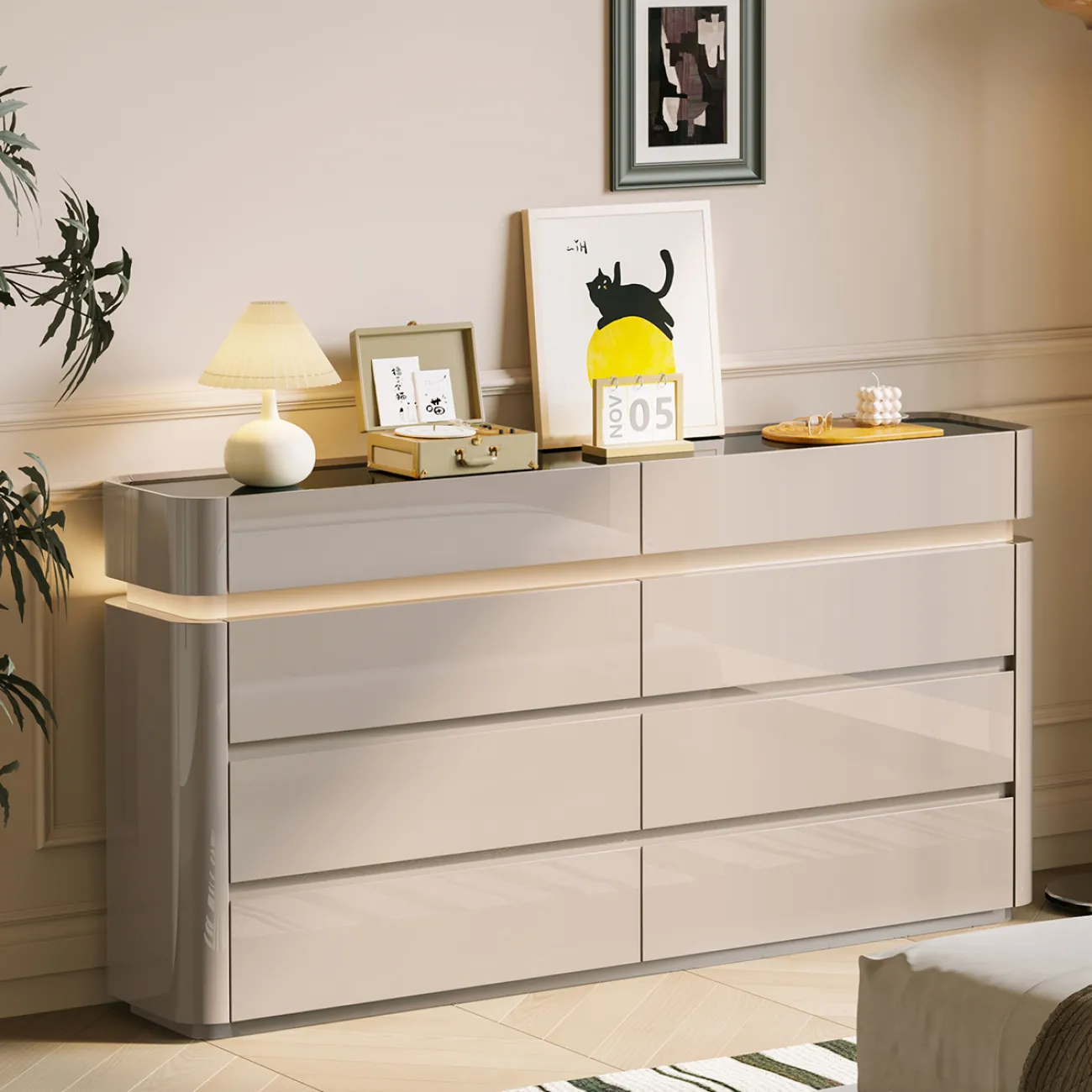 Элегантный комод Yuhao с подсветкой и стеклянной столешницей KD39107-32 