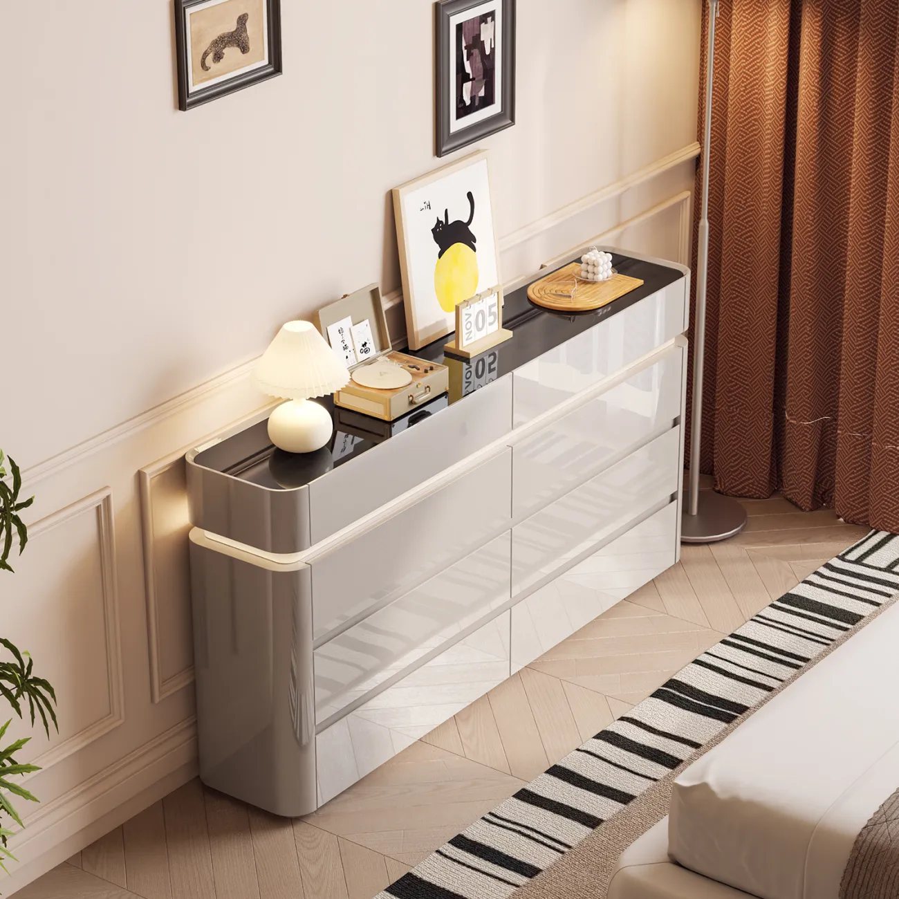 Элегантный комод Yuhao с подсветкой и стеклянной столешницей KD39107-32 