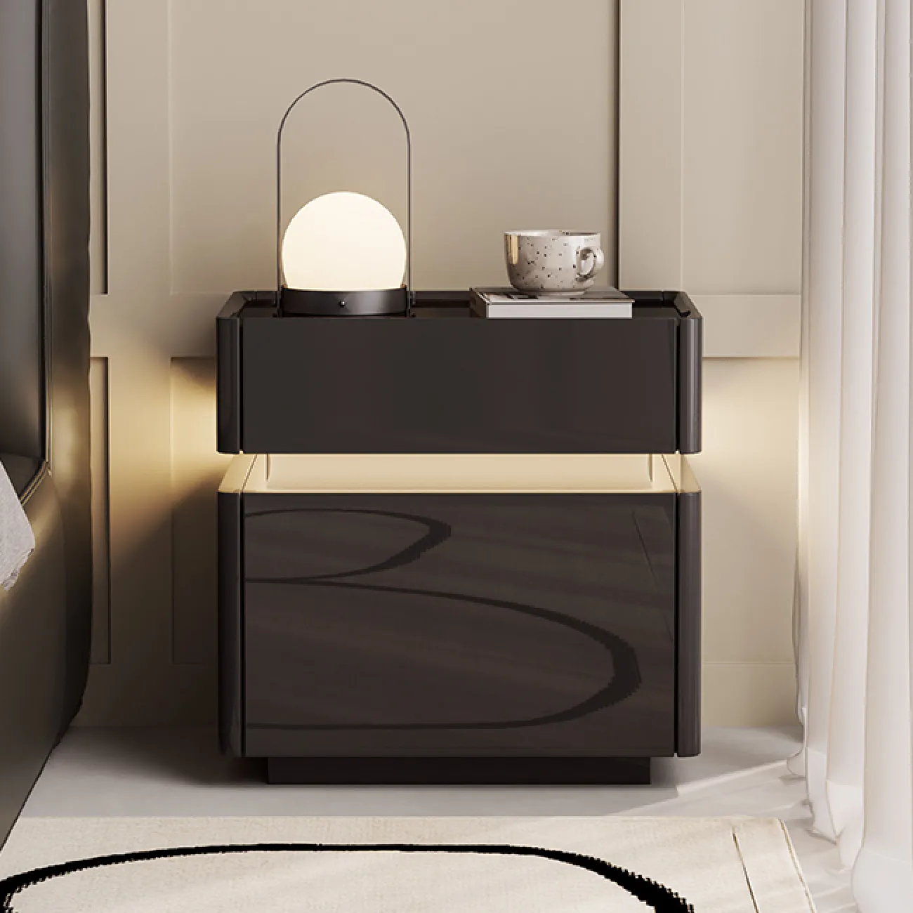 Элегантная прикроватная тумба Yuhao из дерева и закалённого стекла TB39108-32