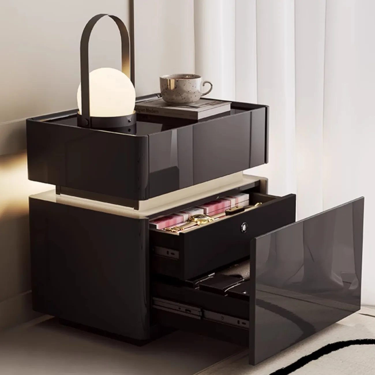 Элегантная прикроватная тумба Yuhao из дерева и закалённого стекла TB39108-32