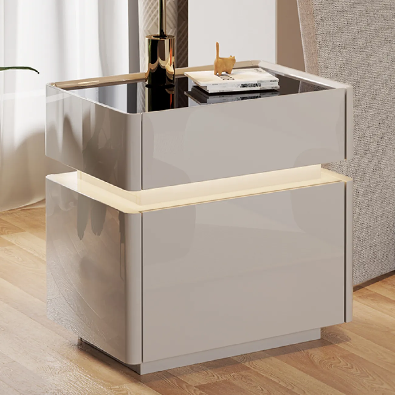 Элегантная прикроватная тумба Yuhao из дерева и закалённого стекла TB39108-32