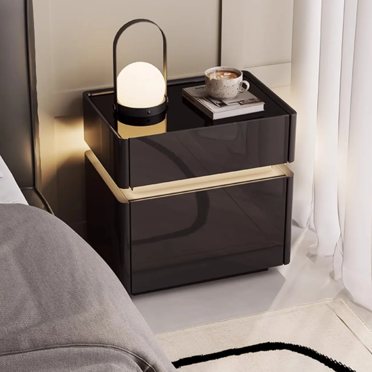 Элегантная прикроватная тумба Yuhao из дерева и закалённого стекла TB39108-32