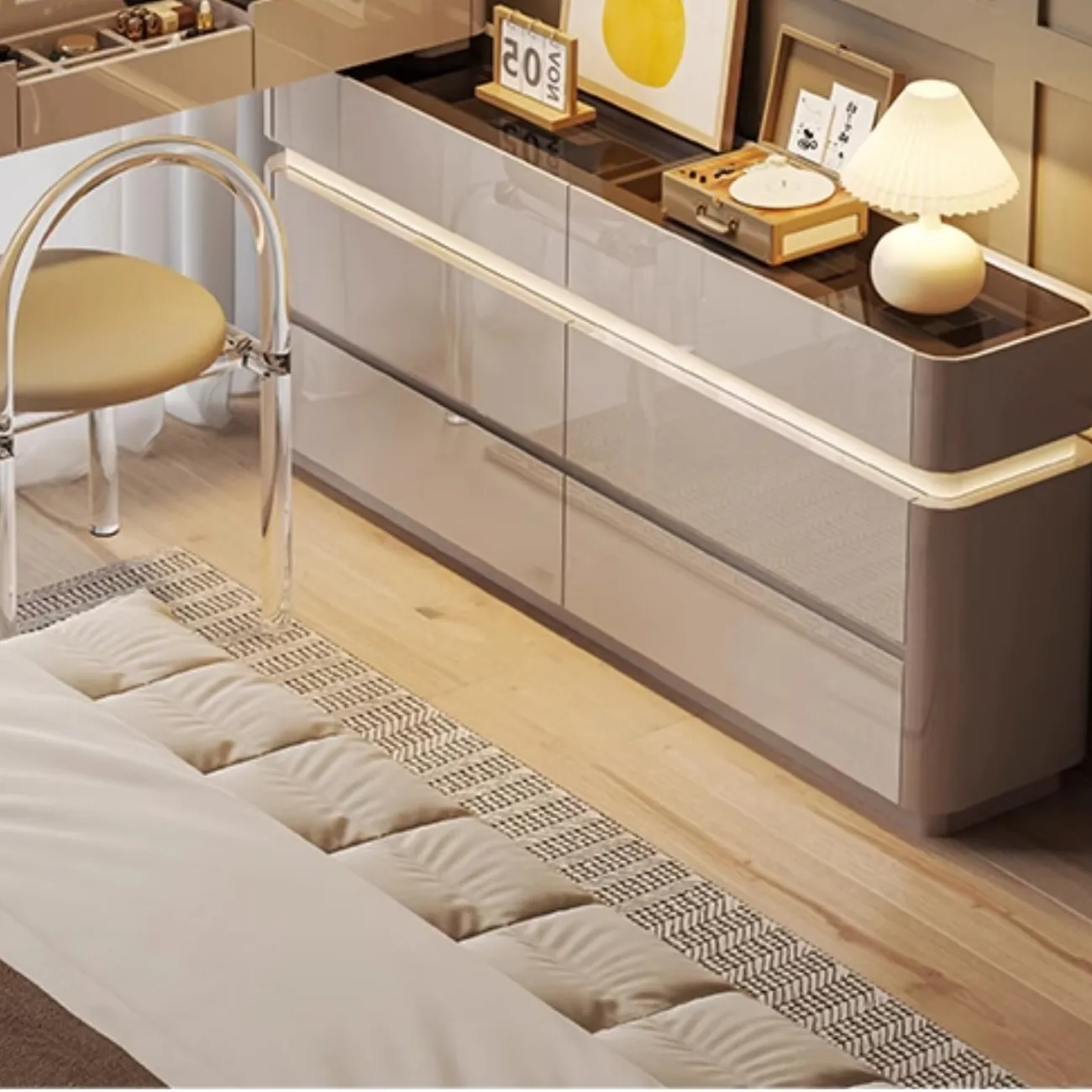 Роскошный туалетный столик Yahao с подсветкой и стеклянной столешницей TS39110-32