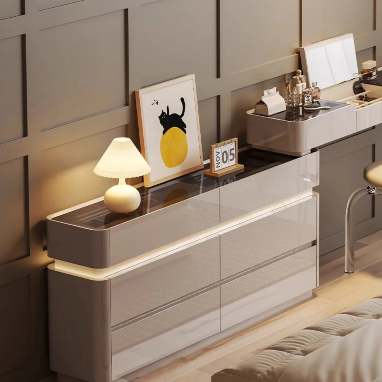 Роскошный туалетный столик Yahao с подсветкой и стеклянной столешницей TS39110-32