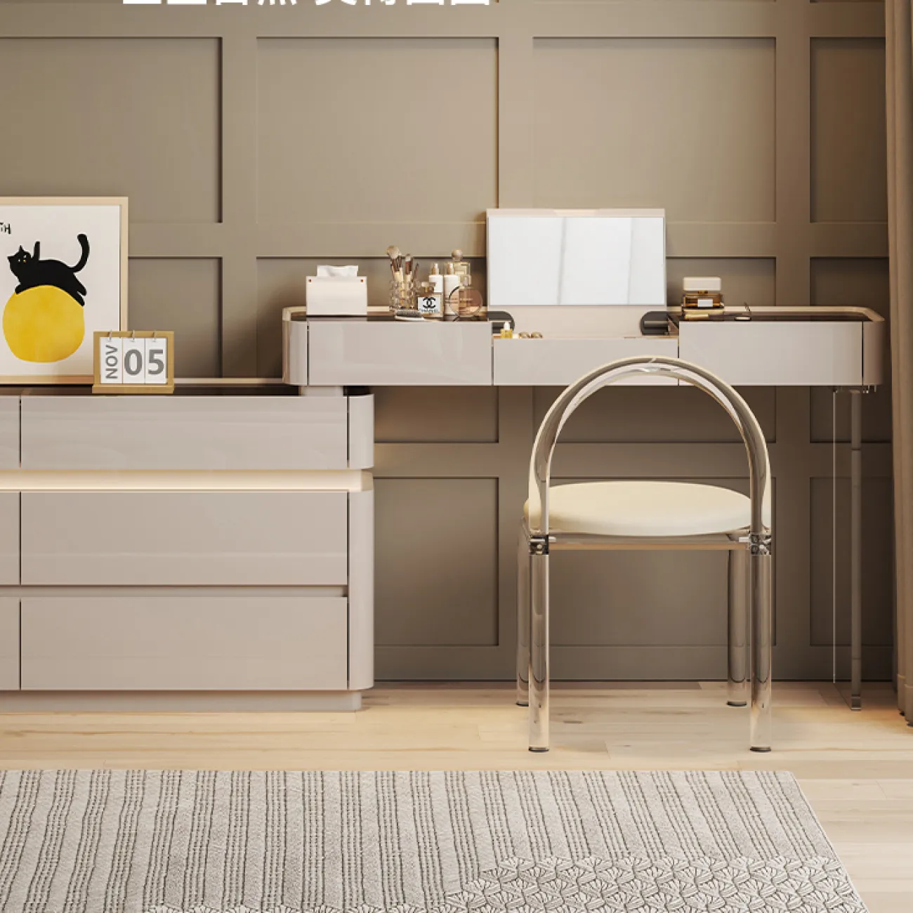 Роскошный туалетный столик Yahao с подсветкой и стеклянной столешницей TS39110-32