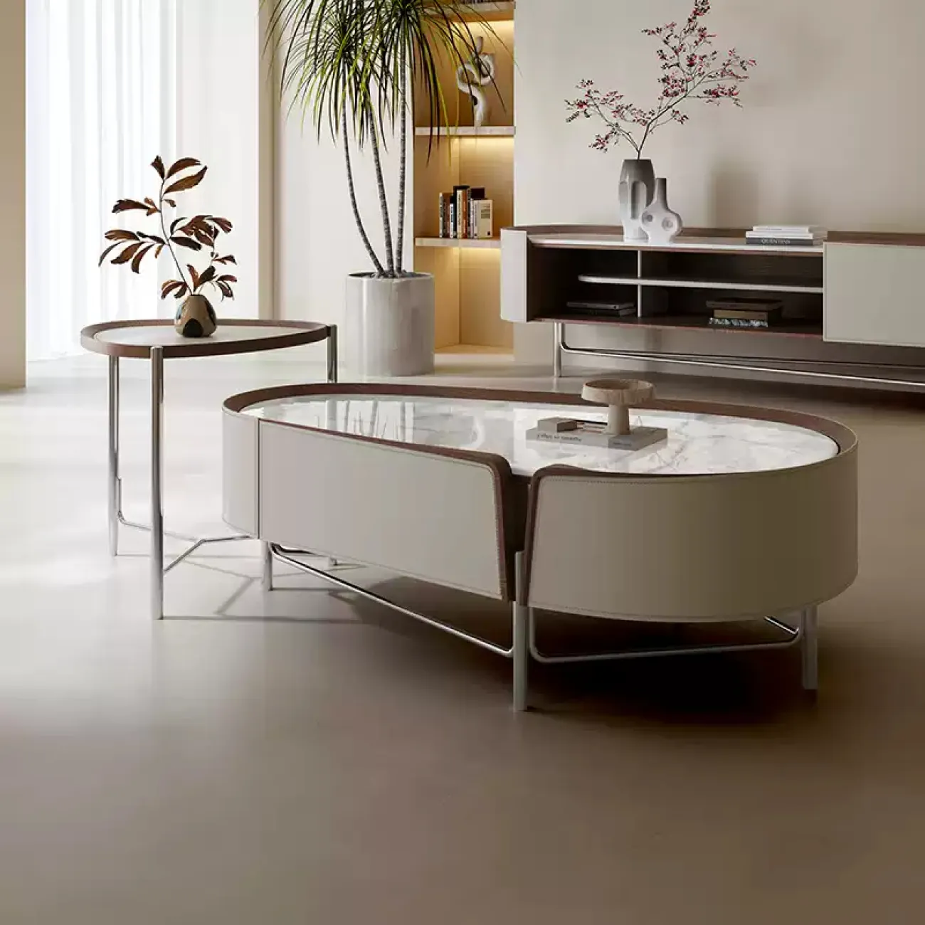 Стильные журнальные столики Yuhao со столешницей из мрамора, обитый кожей JS39119-32