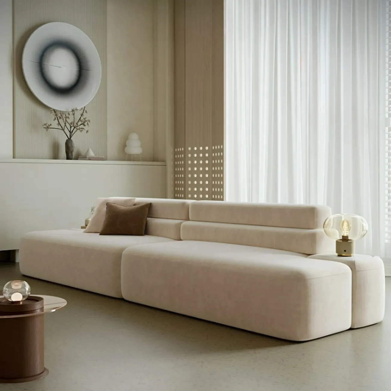 Большой диван Yuhao от LaLume из дерева или текстиля DV39122-32