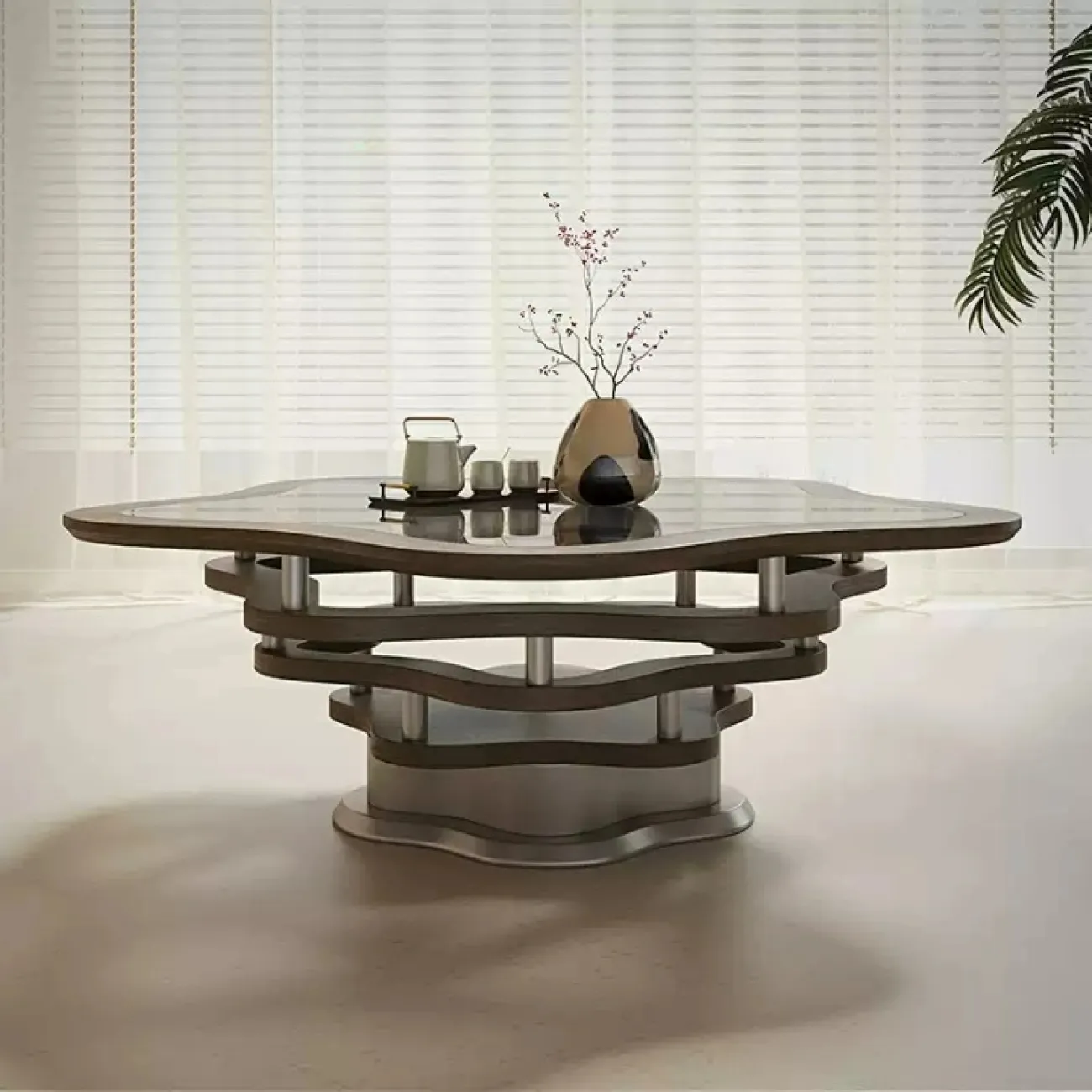 Стильный журнальный столик Yuhao из дерева и закалённого стекла JS39128-32