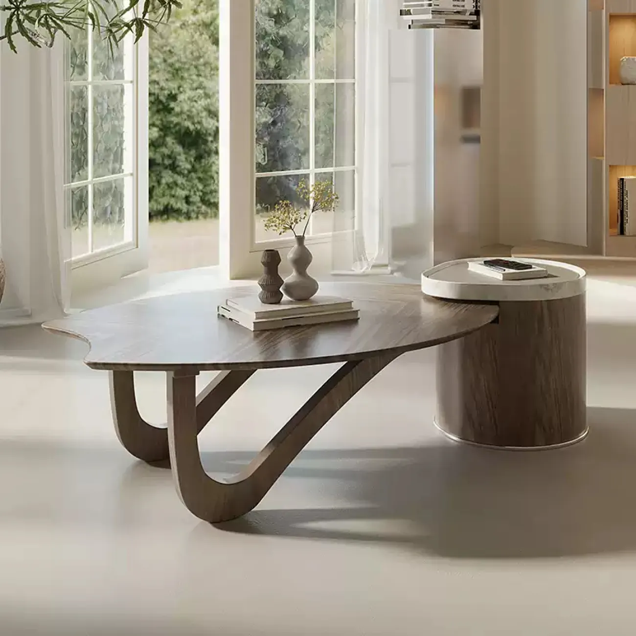 Роскошный журнальный столик Yuhao столешница из дерева и кожи JS39136-32 Роскошный журнальный столик Yuhao столешница из дерева и кожи JS39136-32