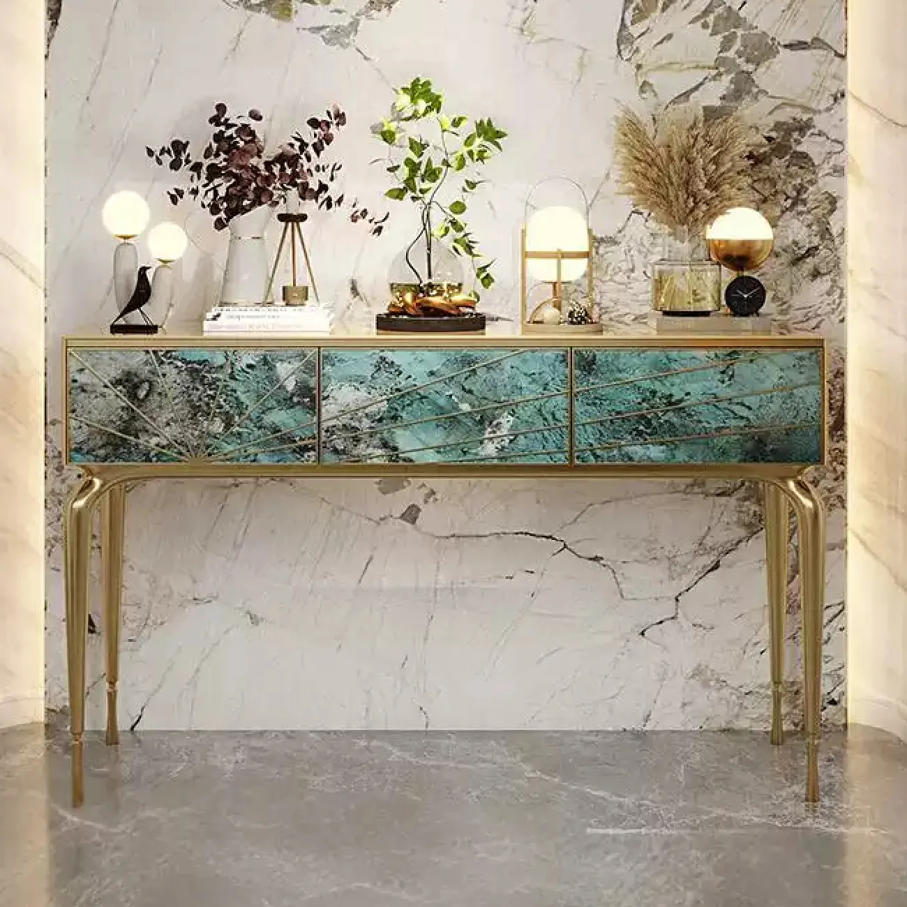 Элегантный пристенный столик Linko от LaLume c фасадом из агата PS39148-32 Элегантный пристенный столик Linko от LaLume c фасадом из агата PS39148-32