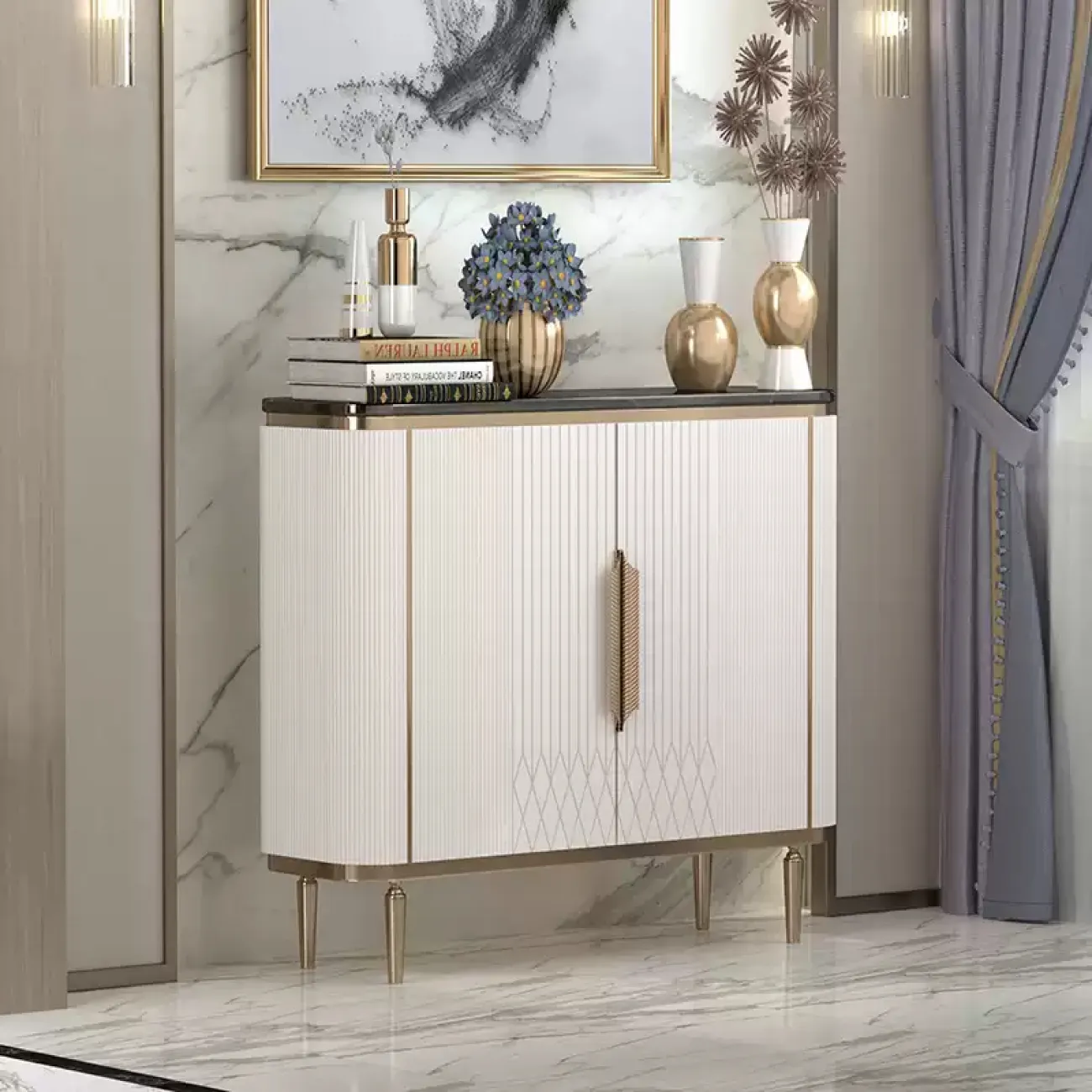 Современный комод Linko из дерева и мрамора KD39150-32