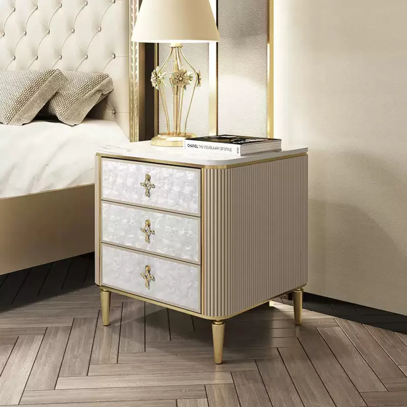 Элегантная прикроватная тумба Linko из дерева с натуральным перламутром PT39156-32