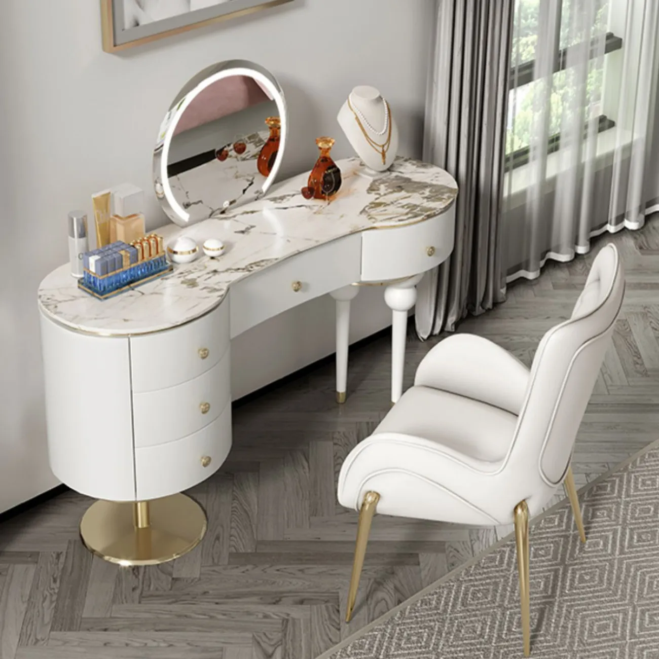 Элегантный туалетный столик Linko с зеркалом и мраморной столешницей TS39170-32