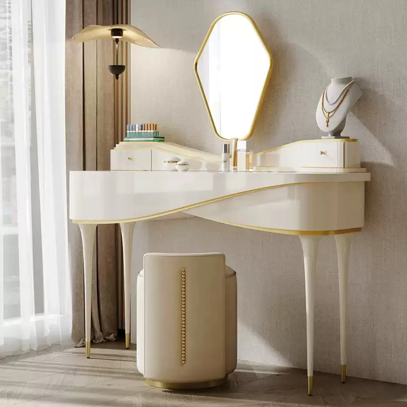 Элегантный туалетный столик Linko с зеркалом и табуретом TS39176-32