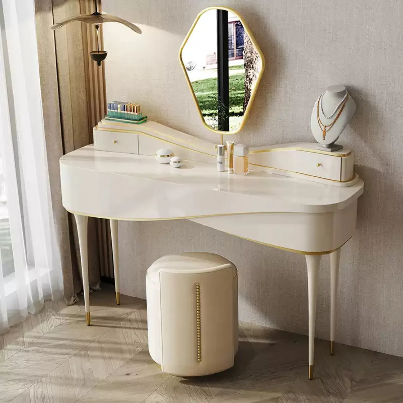 Элегантный туалетный столик Linko с зеркалом и табуретом TS39176-32