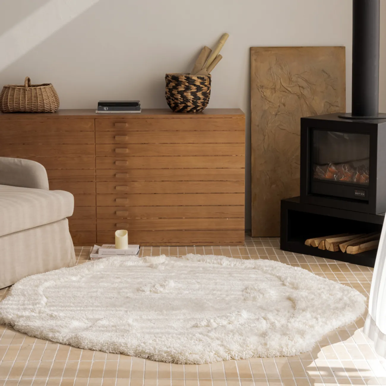 Круглый ковёр ART Design ручной работы из молочного шёлка KV39218-32