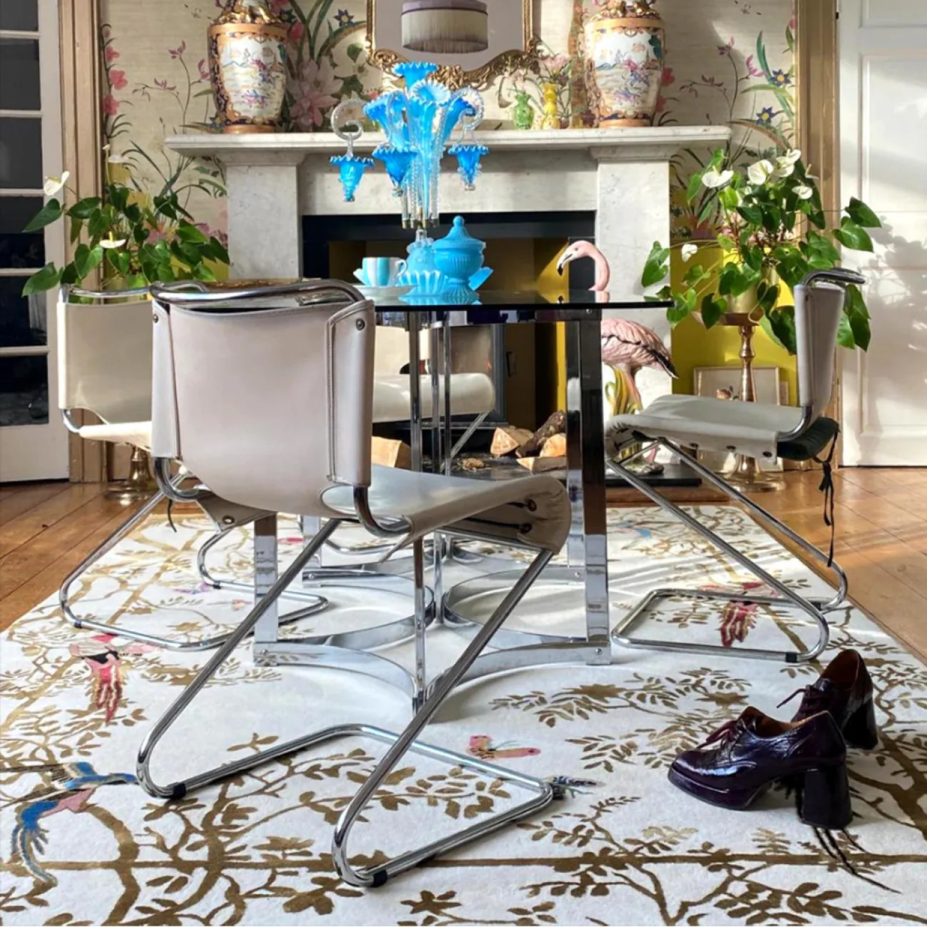 Элегантный ковёр "Птицы" ART Design  ручной работы из шерсти и шёлка KV39232-32