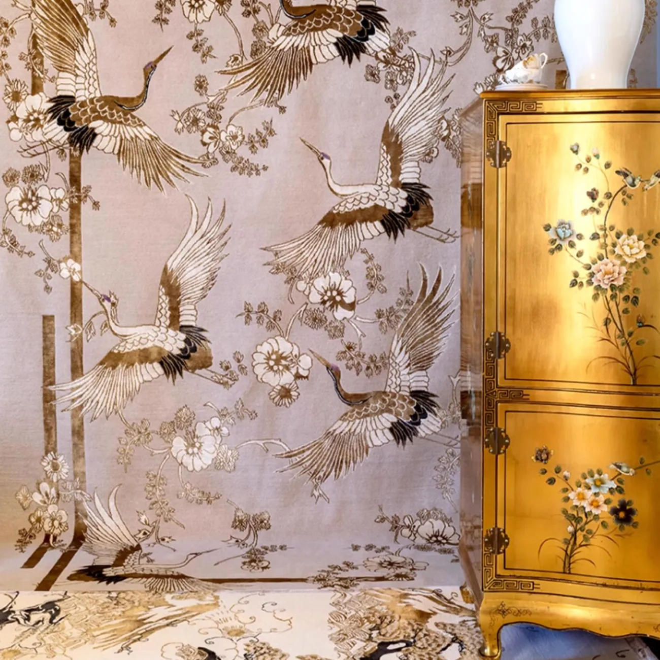 Элегантный ковёр "Птицы" ART Design  ручной работы из шерсти и шёлка KV39232-32