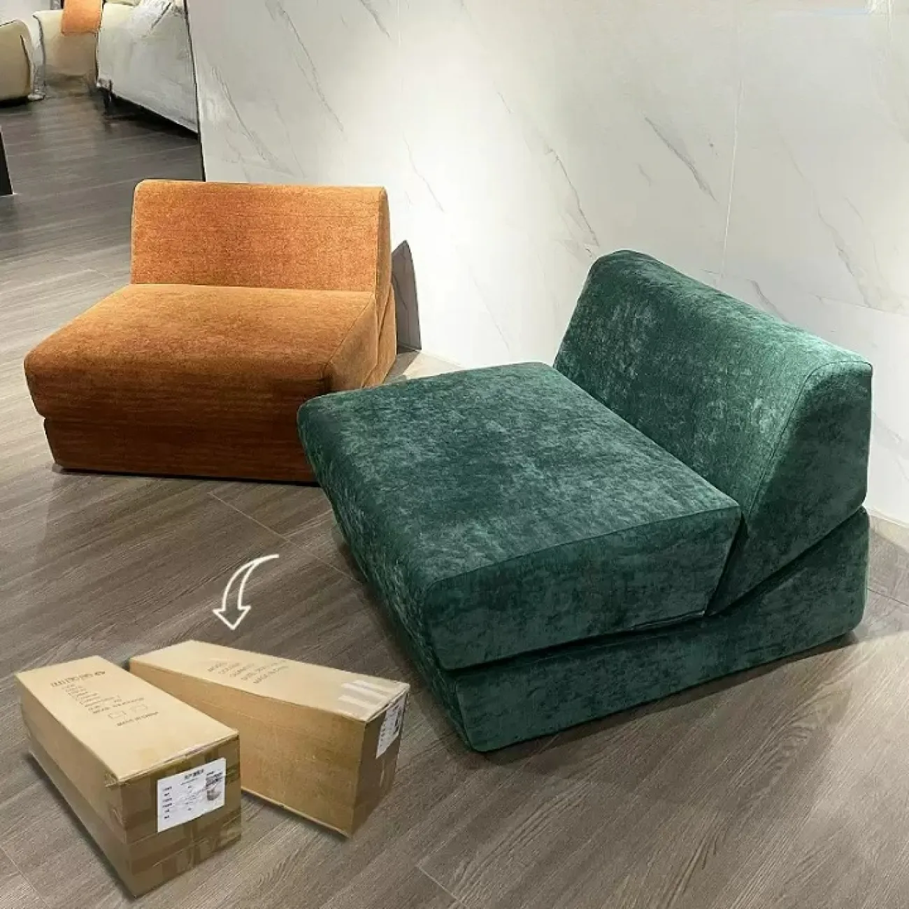 Модульный бескаркасный диван Simon Compress с обивкой из бархата DV39458-32