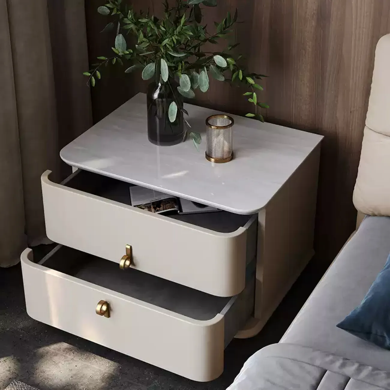 Элегантная прикроватная тумба Wand с мраморной столешницей TB39463-32 Элегантная прикроватная тумба Wand с мраморной столешницей TB39463-32