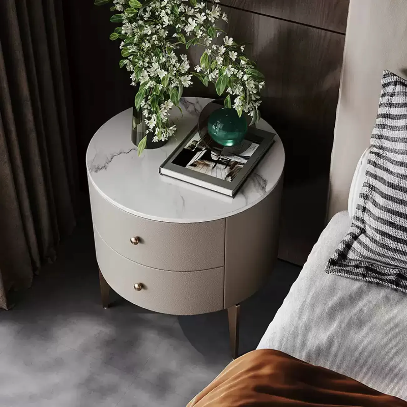 Элегантная прикроватная тумба Wand с мраморной столешницей TB39464-32 Элегантная прикроватная тумба Wand с мраморной столешницей TB39464-32