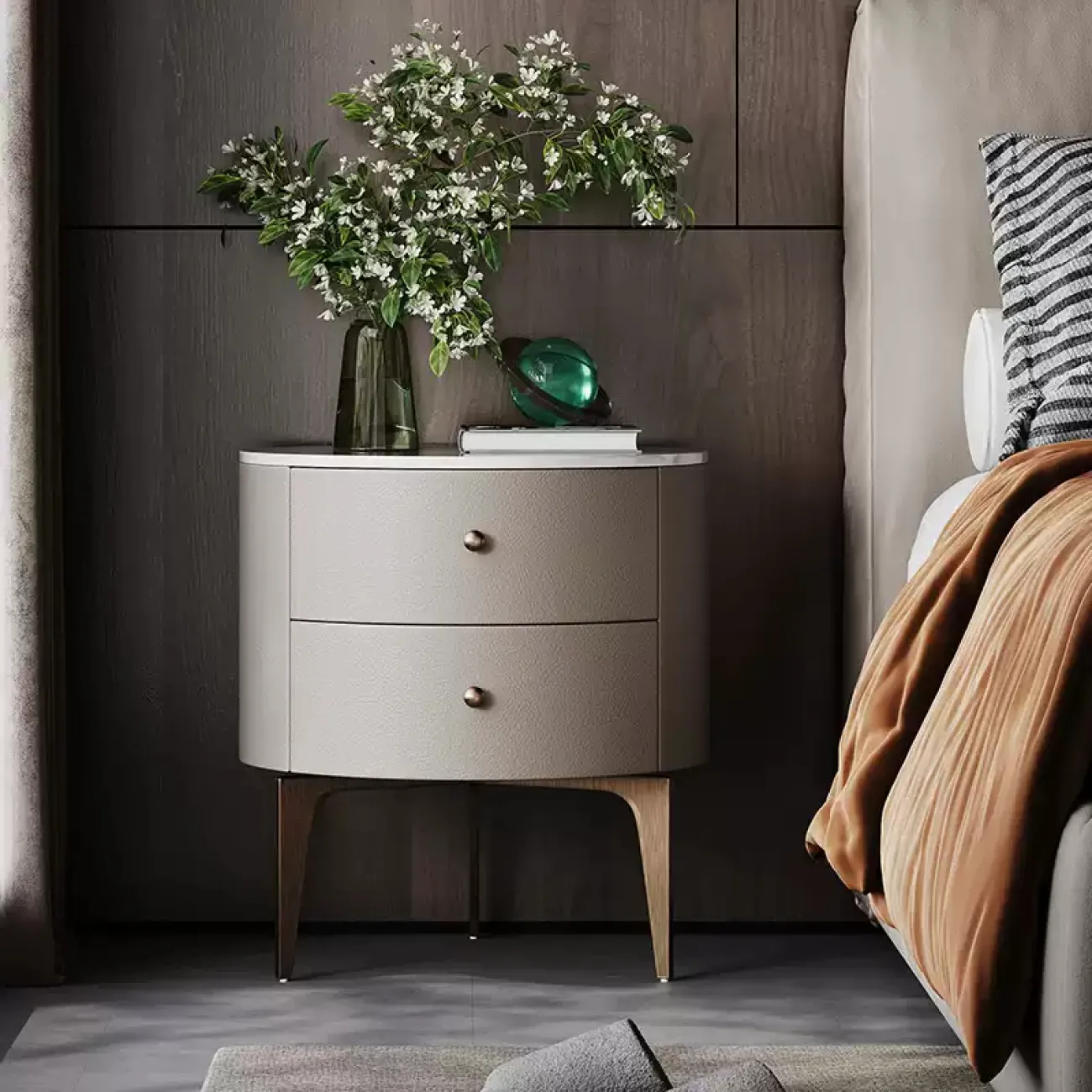 Элегантная прикроватная тумба Wand с мраморной столешницей TB39464-32 Элегантная прикроватная тумба Wand с мраморной столешницей TB39464-32