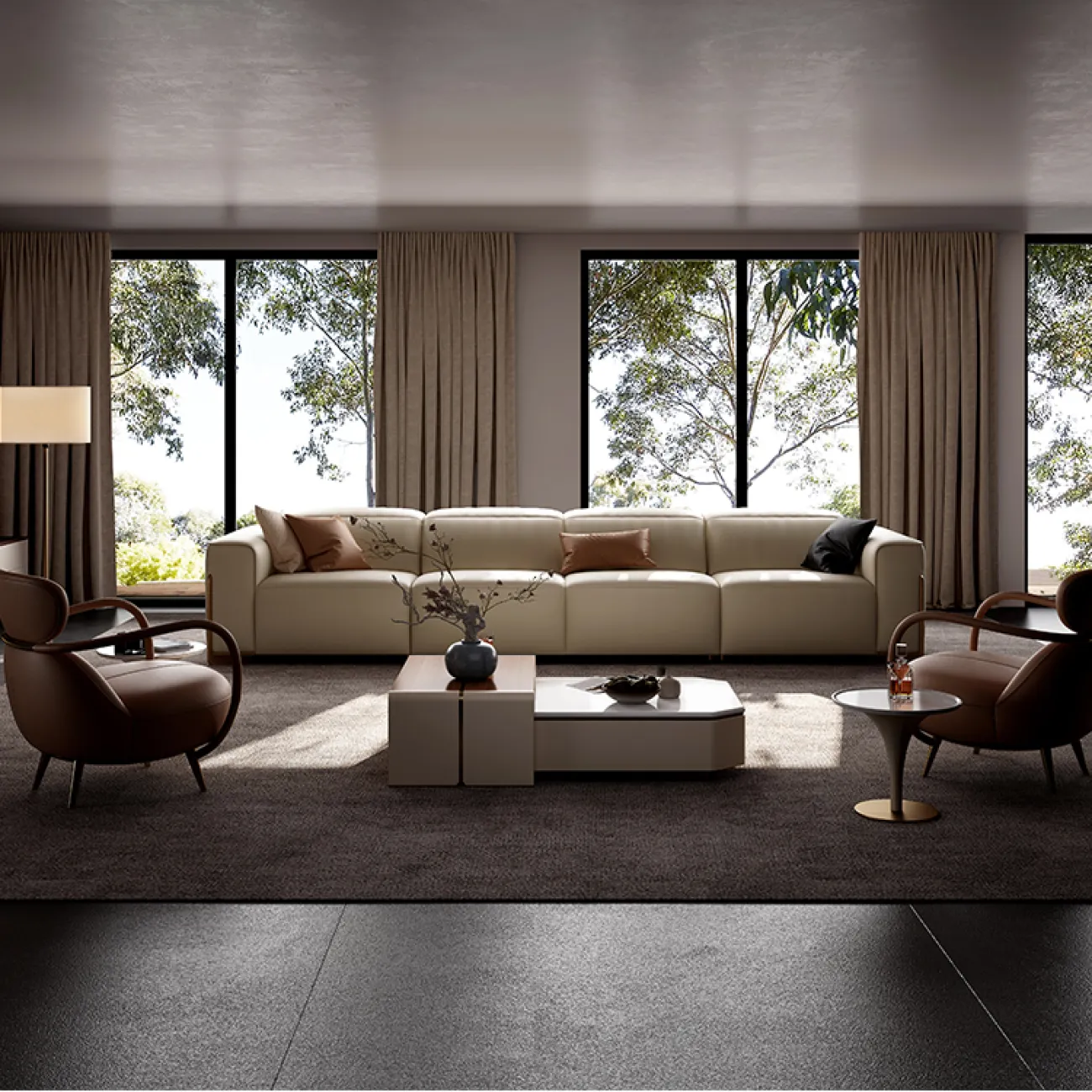 Двойной журнальный столик Wand со столешницами из мрамора и ореха JS39467-32