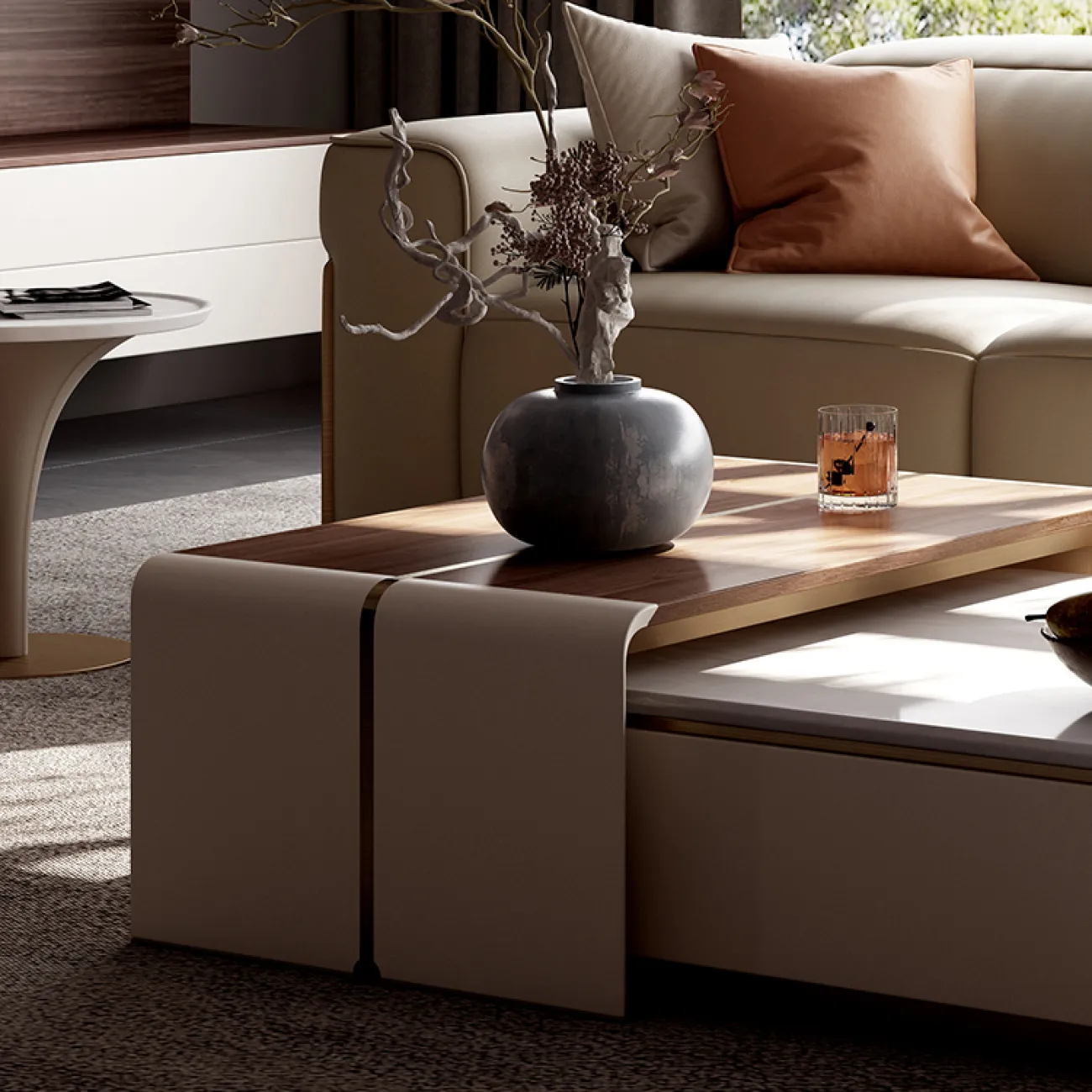 Двойной журнальный столик Wand со столешницами из мрамора и ореха JS39467-32