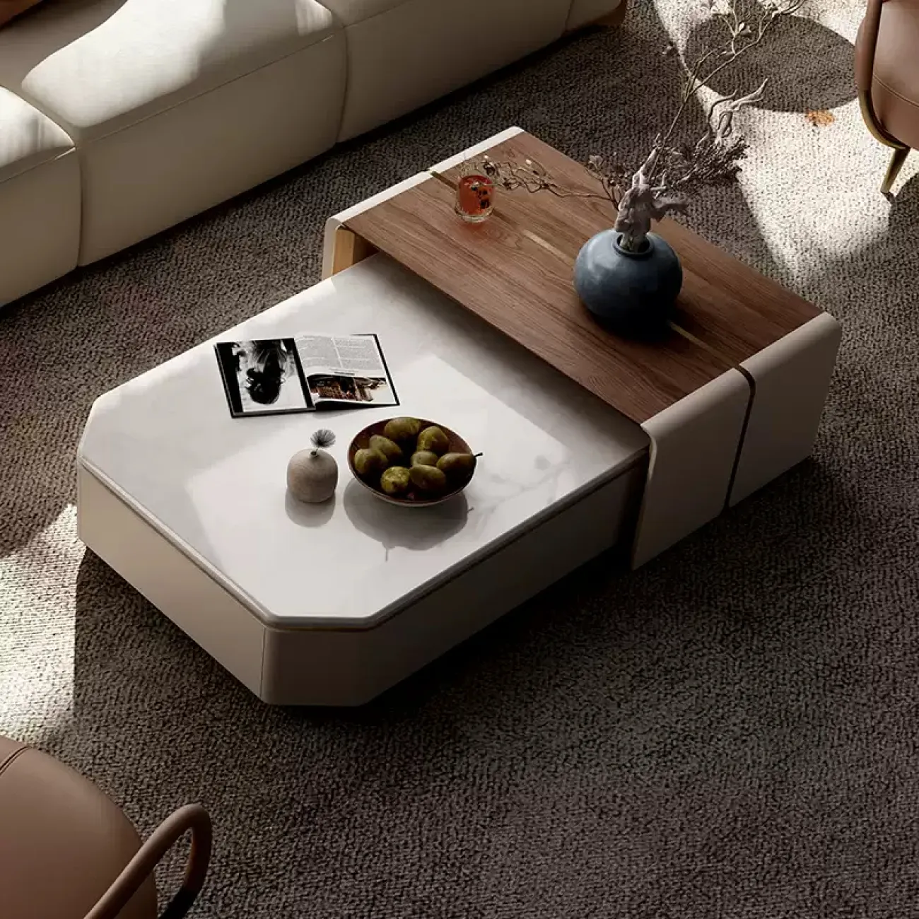 Двойной журнальный столик Wand со столешницами из мрамора и ореха JS39467-32