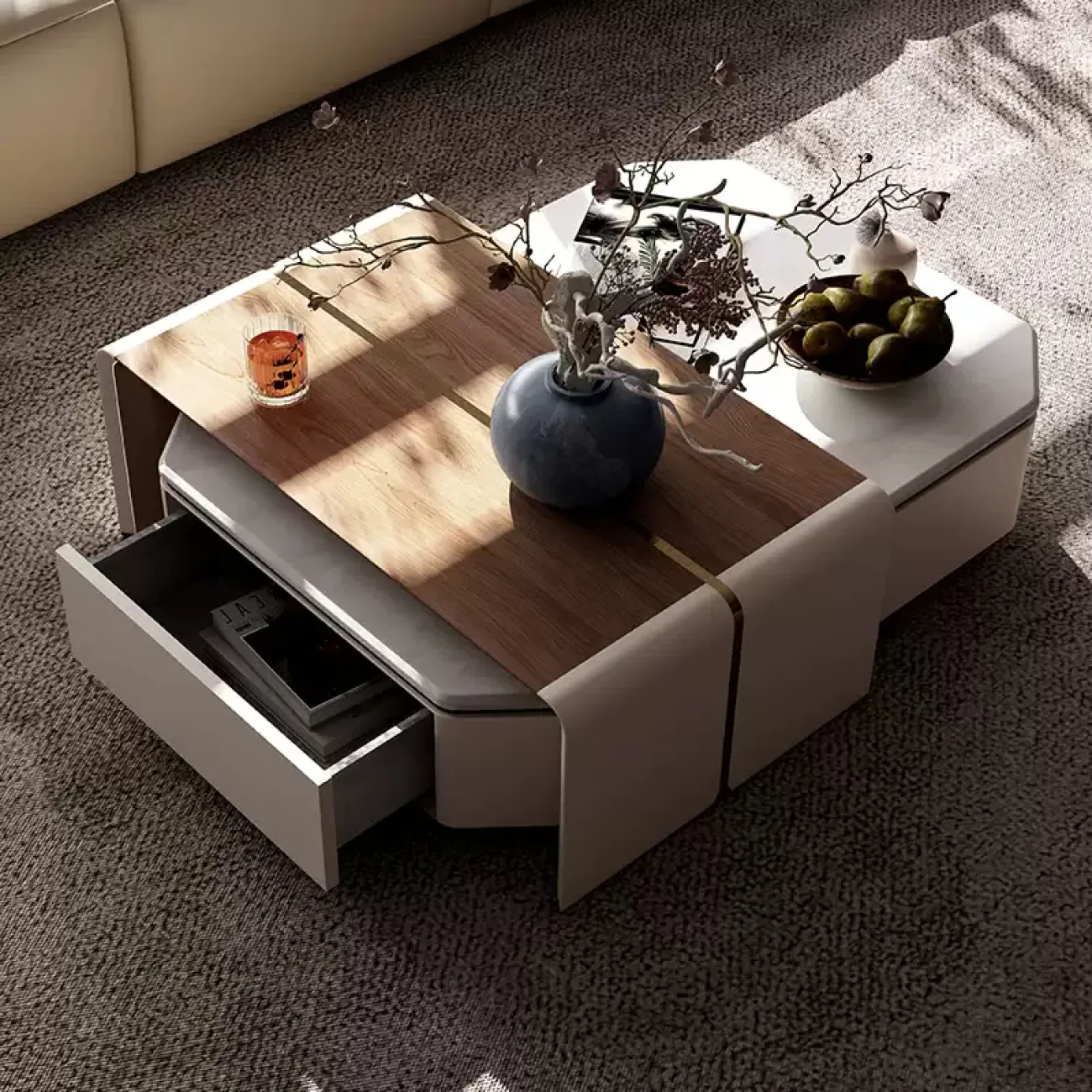 Двойной журнальный столик Wand со столешницами из мрамора и ореха JS39467-32