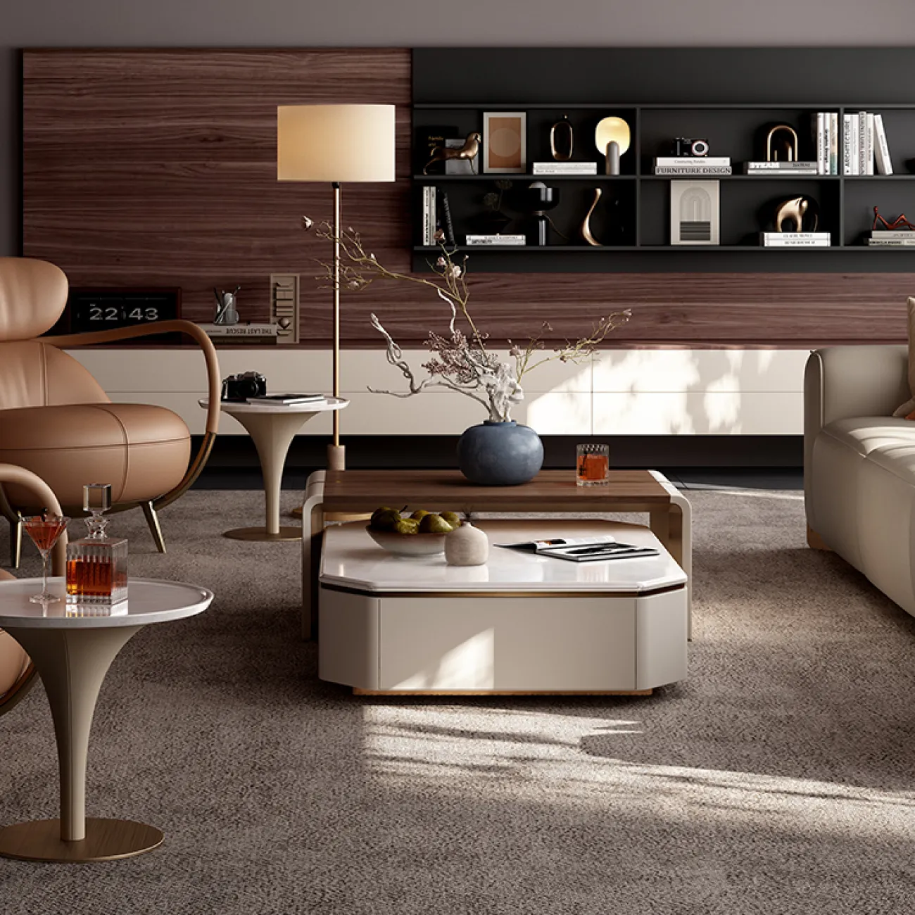 Двойной журнальный столик Wand со столешницами из мрамора и ореха JS39467-32