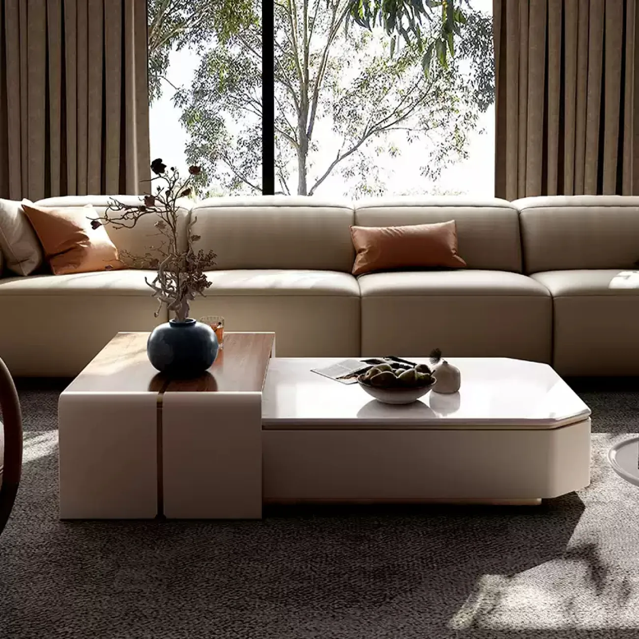 Двойной журнальный столик Wand со столешницами из мрамора и ореха JS39467-32