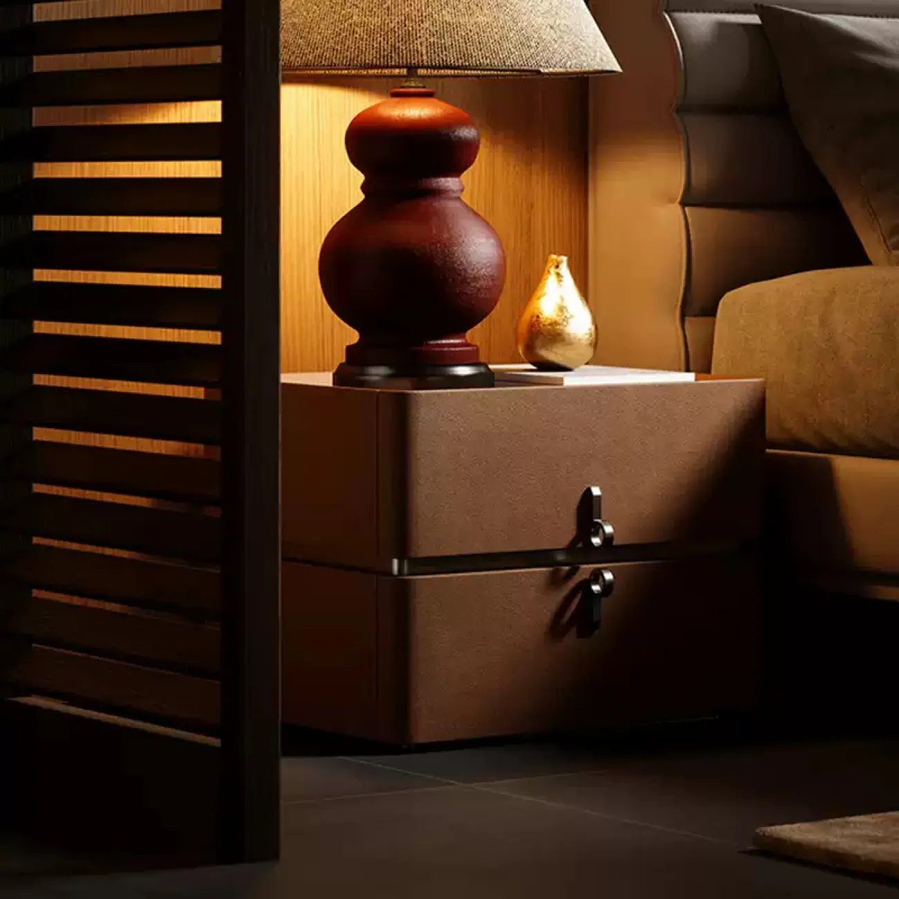 Элегантная прикроватная тумба Wand с кожаной обивкой TB39468-32