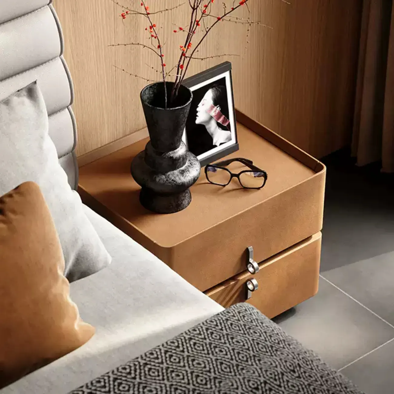 Элегантная прикроватная тумба Wand с кожаной обивкой TB39468-32