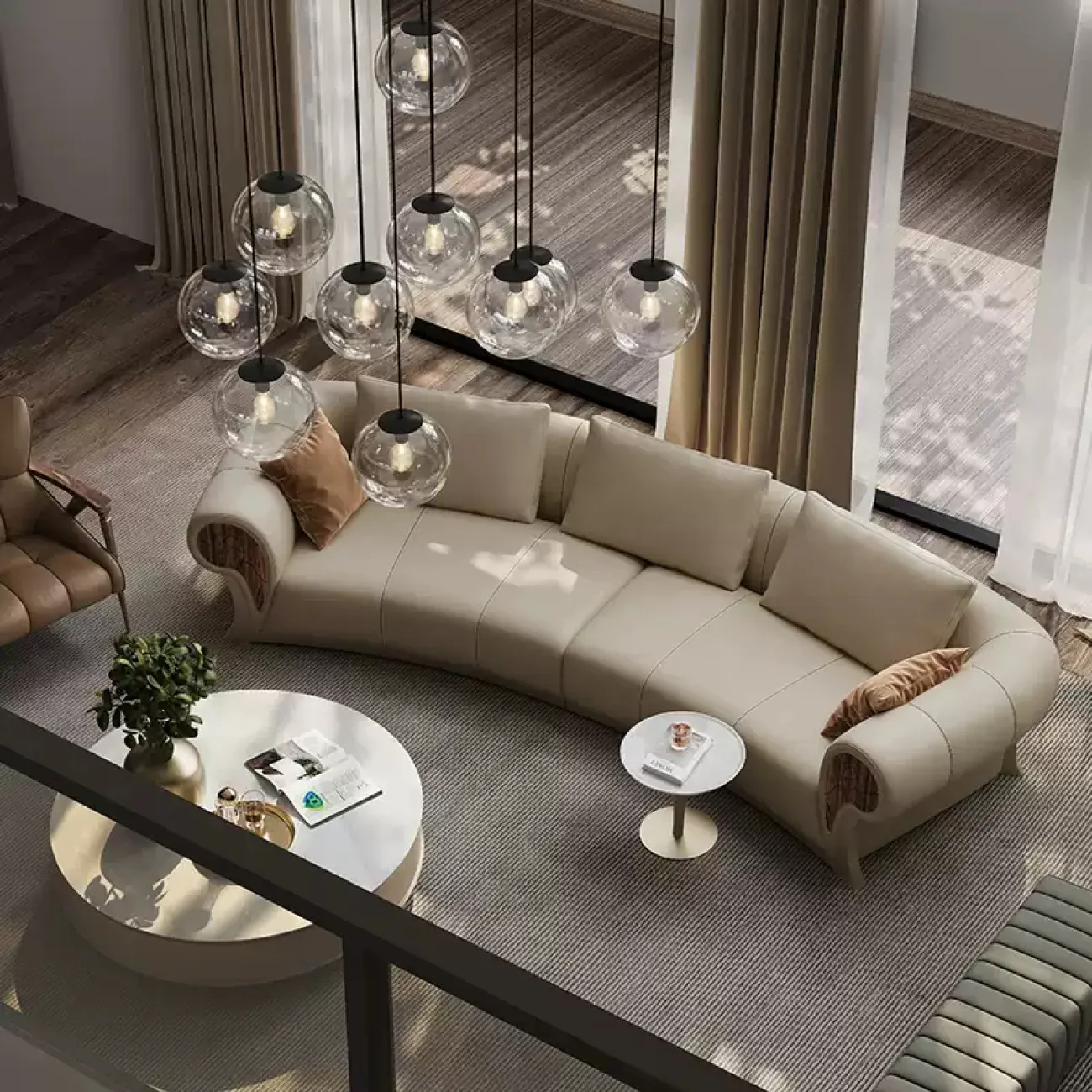 Роскошный изогнутый диван Wand из кожи или микрофибры DV39470-32