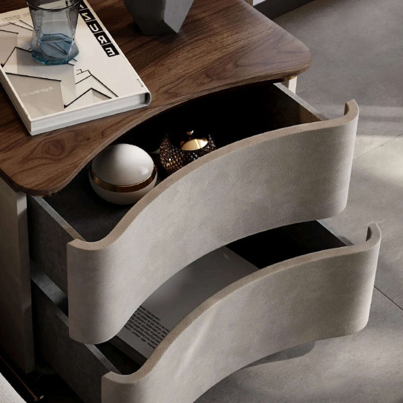 Элегантная прикроватная тумба Wand с кожаной обивкой TB39471-32