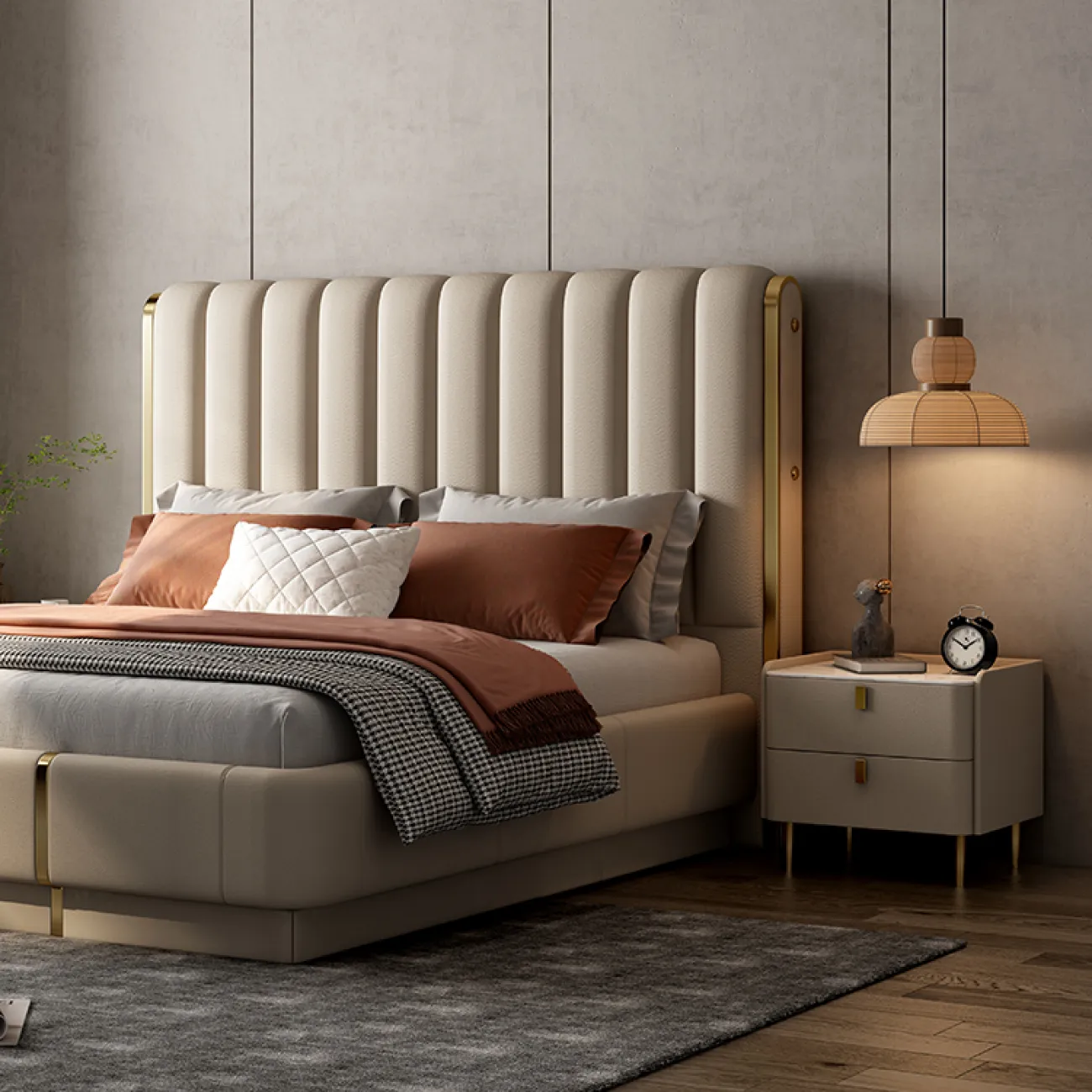 Роскошная двухспальная кровать Wand с кожаной обивкой KR39472-32