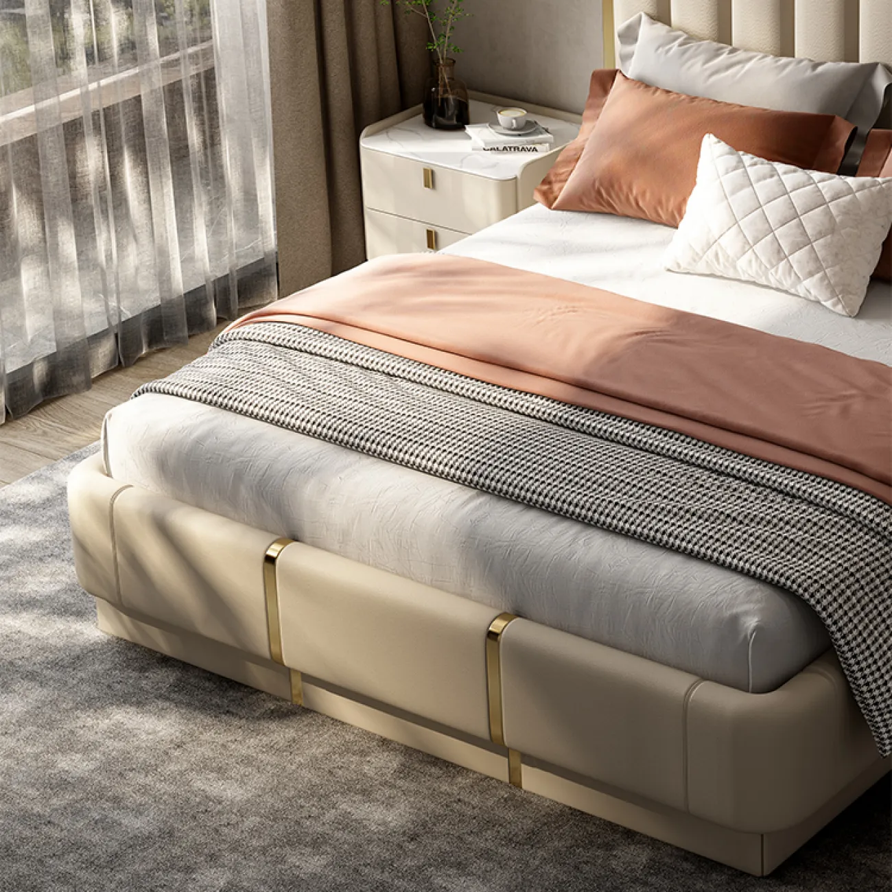 Роскошная двухспальная кровать Wand с кожаной обивкой KR39472-32