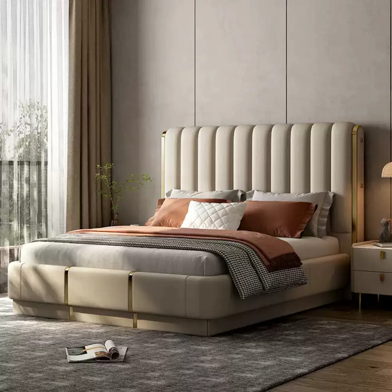 Роскошная двухспальная кровать Wand с кожаной обивкой KR39472-32