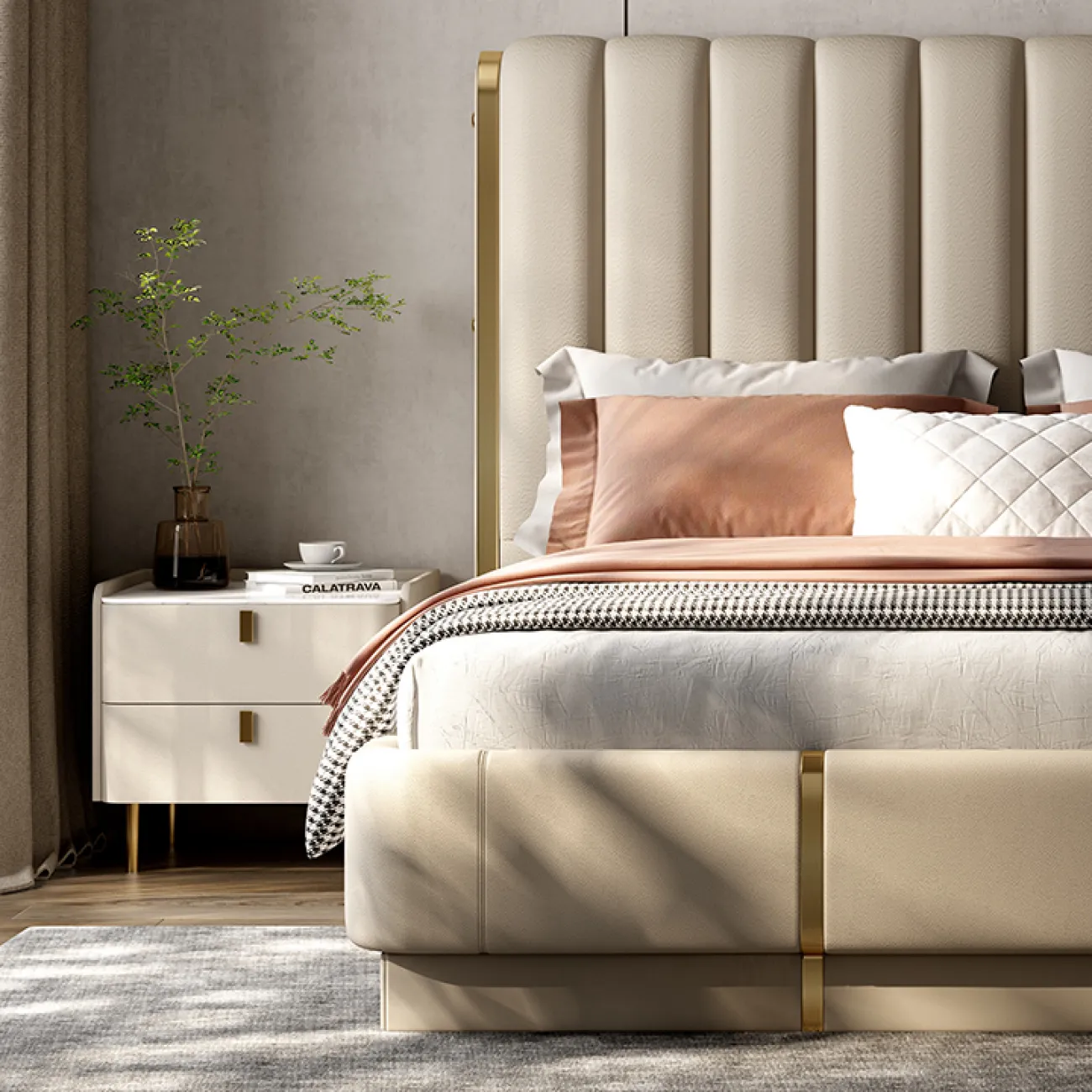 Роскошная двухспальная кровать Wand с кожаной обивкой KR39472-32
