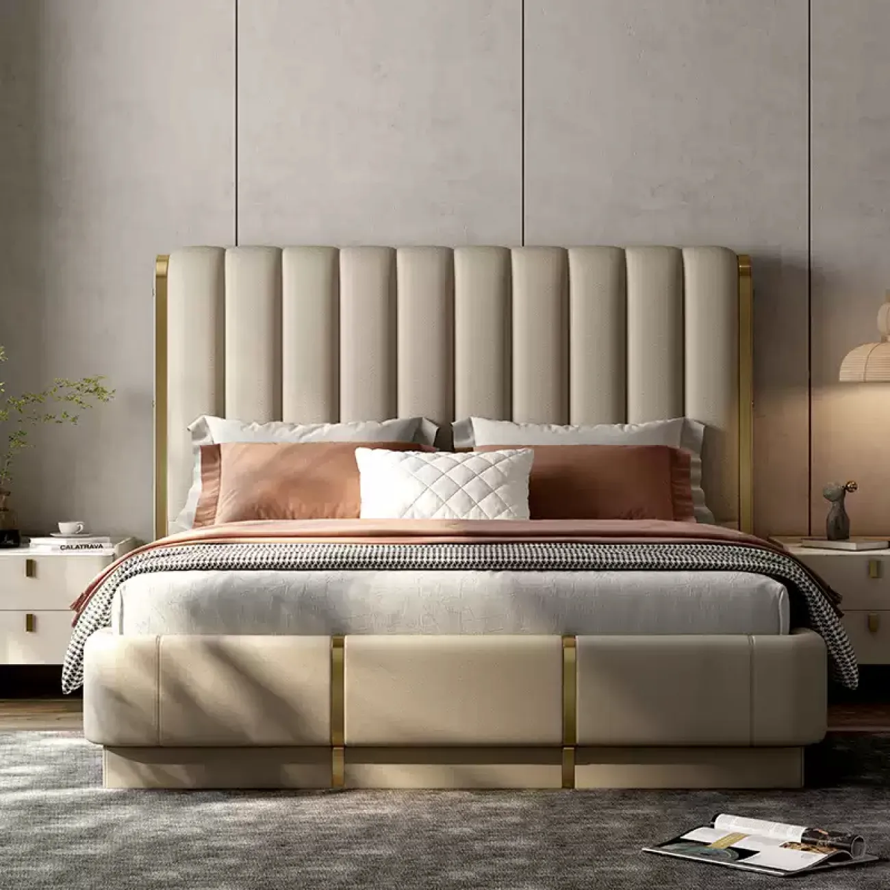 Роскошная двухспальная кровать Wand с кожаной обивкой KR39472-32