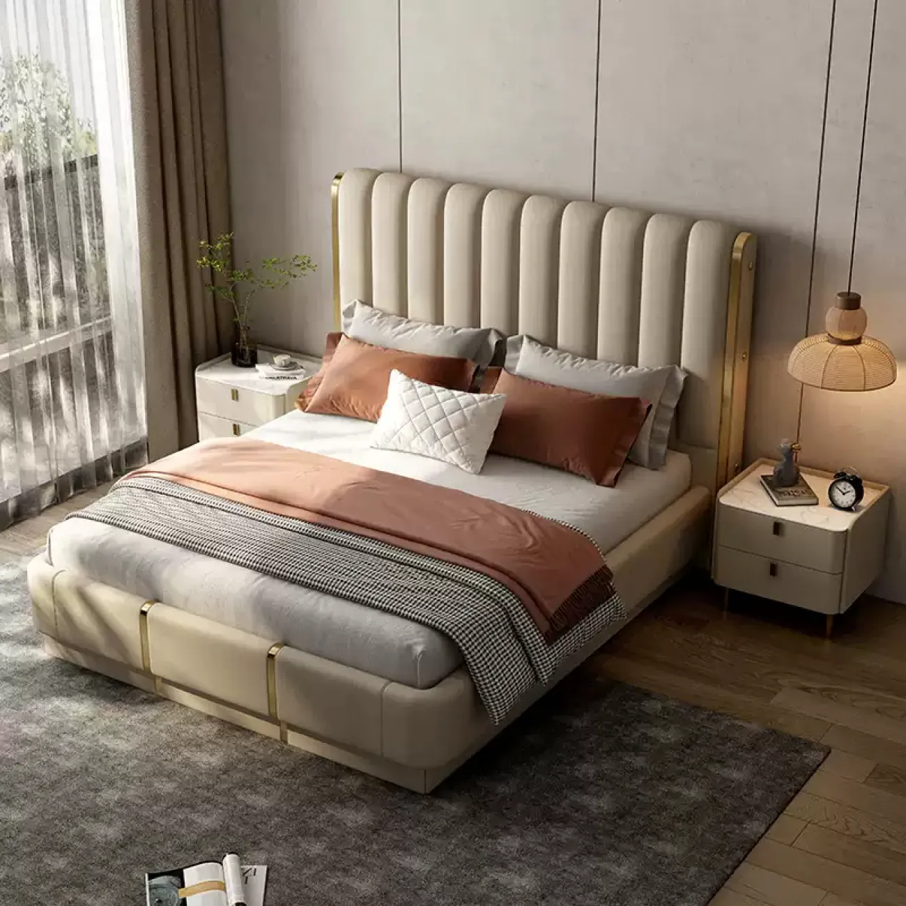 Роскошная двухспальная кровать Wand с кожаной обивкой KR39472-32