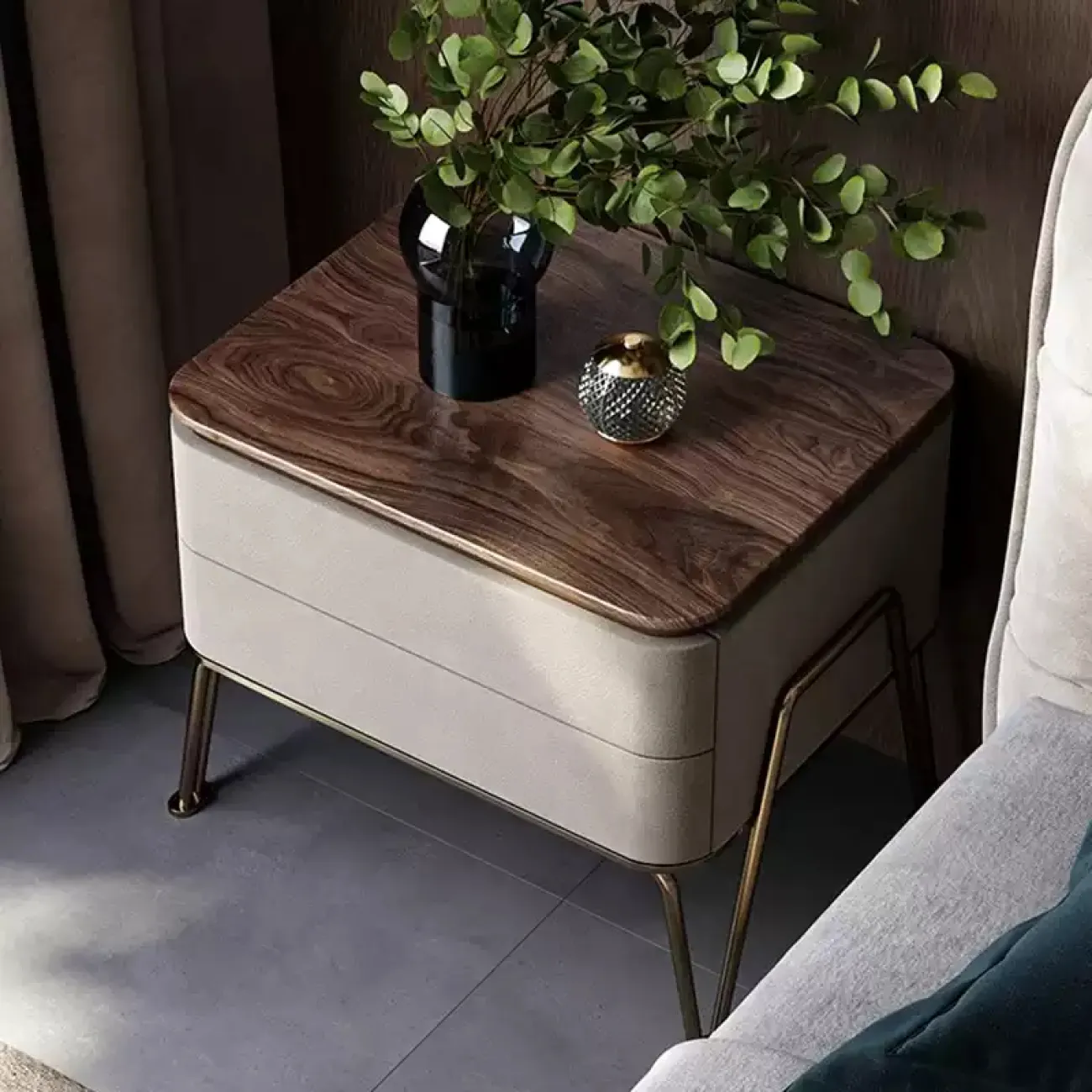 Элегантная прикроватная тумба Wand с кожаной обивкой TB39474-32