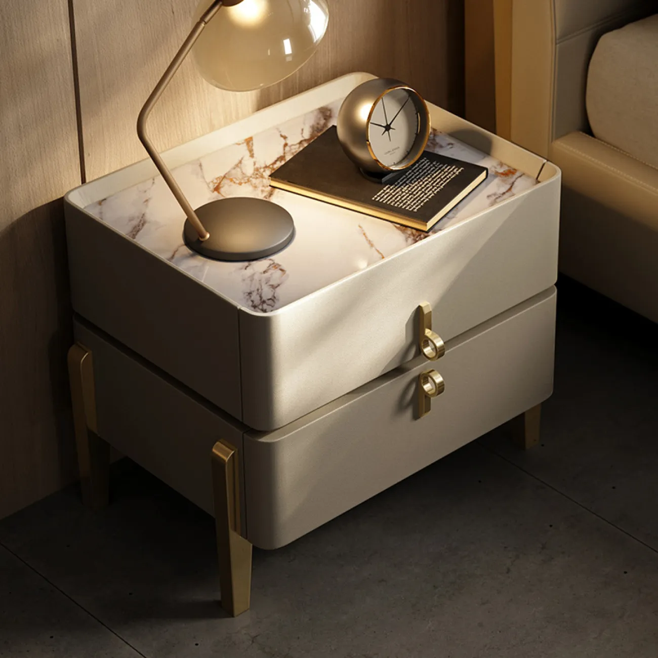 Элегантная прикроватная тумба Wand с кожаной обивкой TB39478-32 Элегантная прикроватная тумба Wand с кожаной обивкой TB39478-32