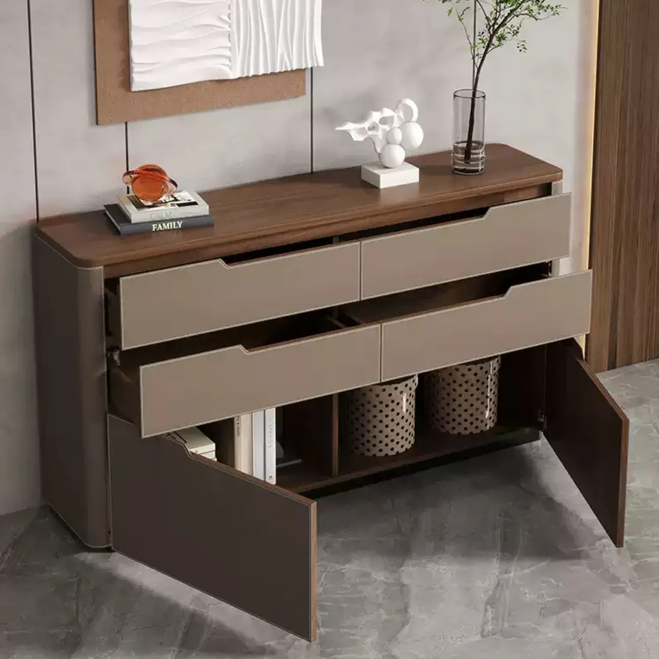 Практичный комод Wand обитый кожей KD39492-32